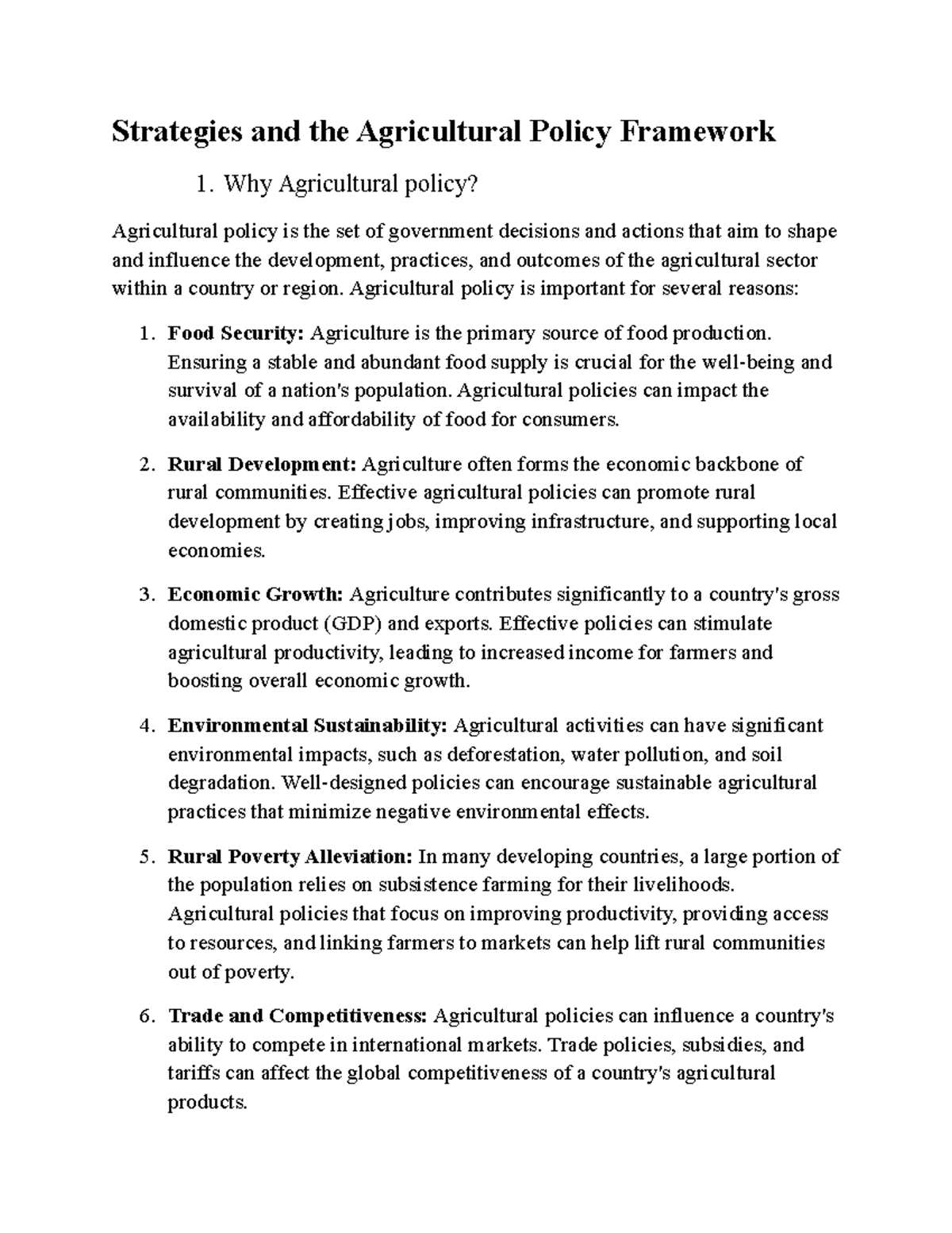 literature review on agricultural policies