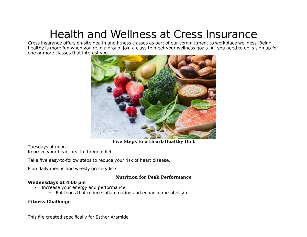 NP WD19 1a Esther Aramide 2 - Health And Wellness At Cress Insurance ...