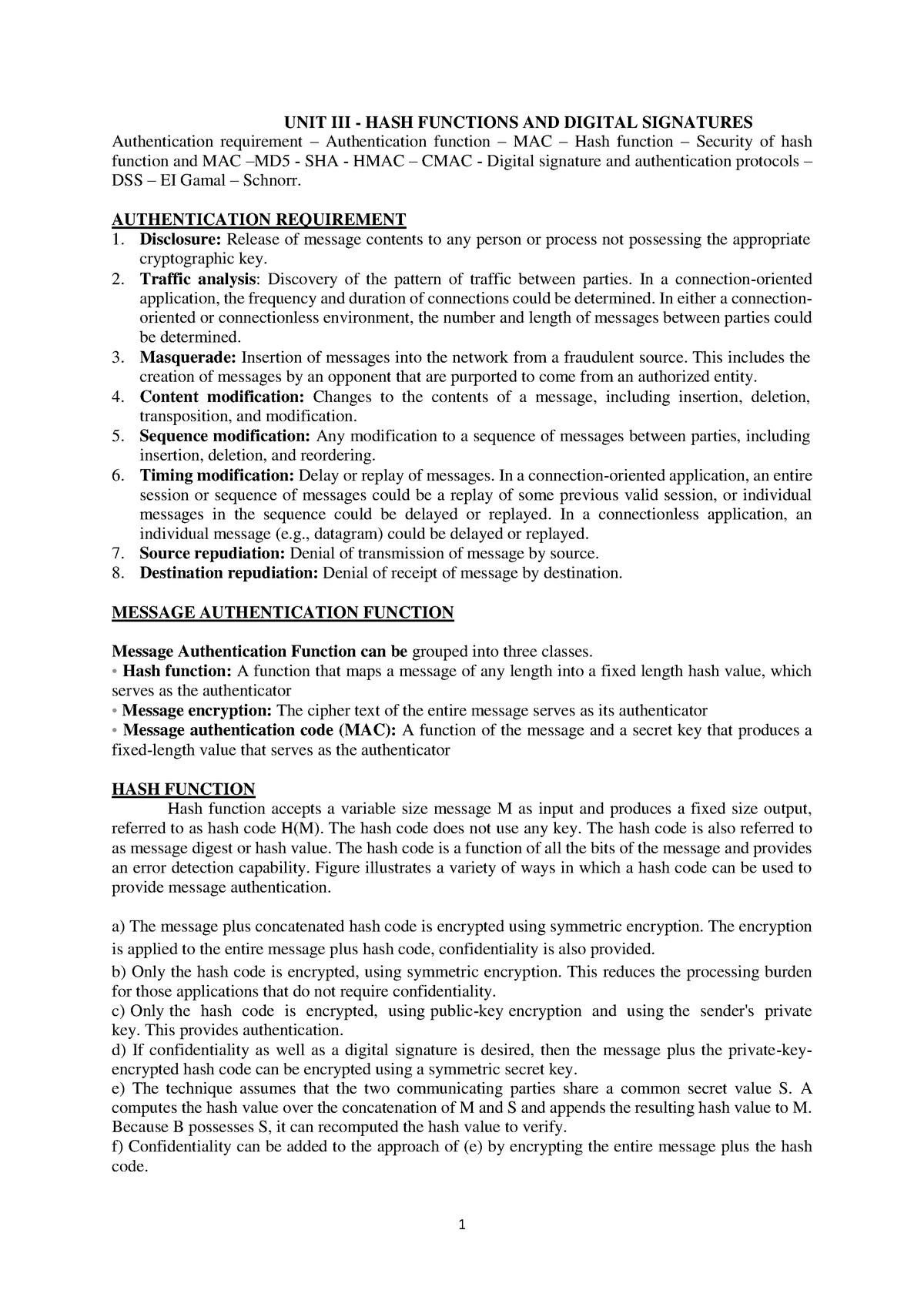 Unit3 - Unit 3 Cns - Unit Iii - Hash Functions And Digital Signatures 