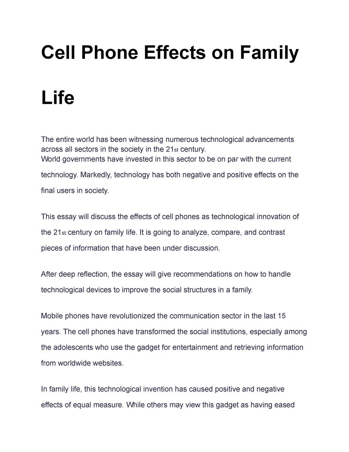 how cell phones affect family relationships essay 300 words