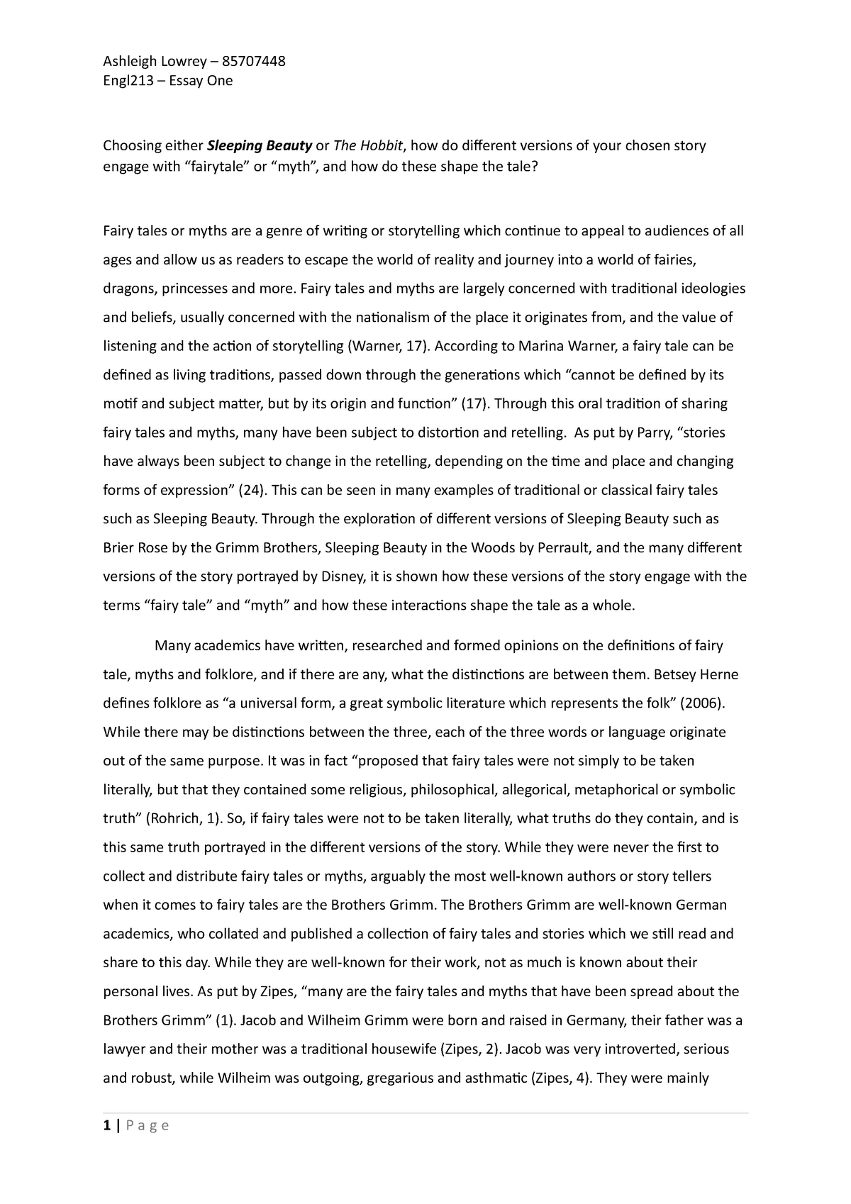 essay about sleeping beauty