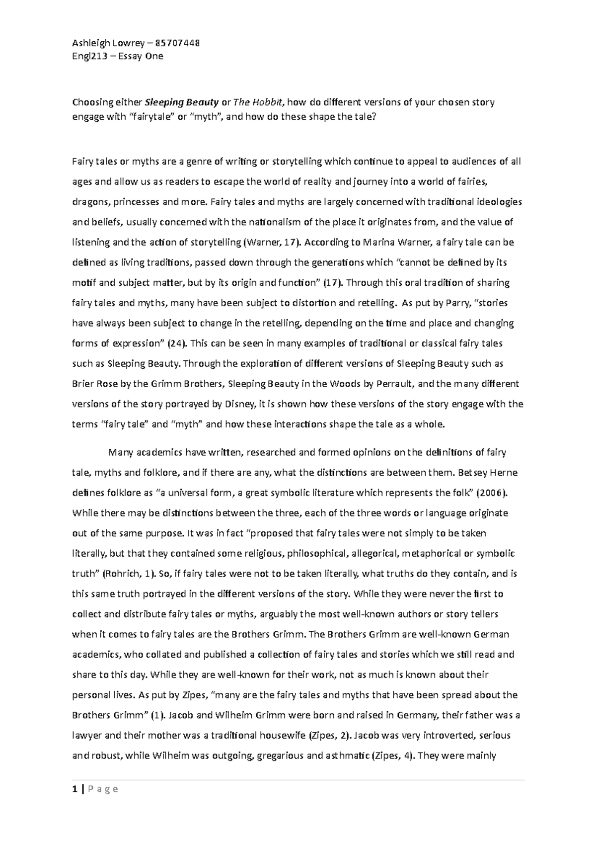 essay about sleeping beauty