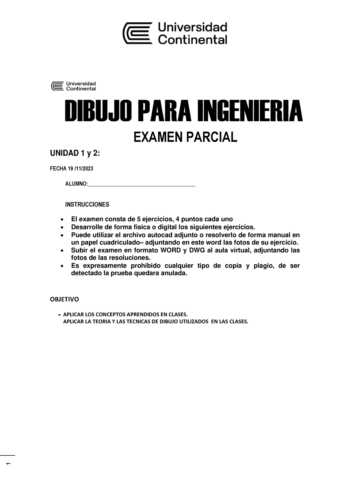 Examen Parcial - EXAMEN PARCIAL UNIDAD 1 Y 2: FECHA 19 / 11 / - Studocu