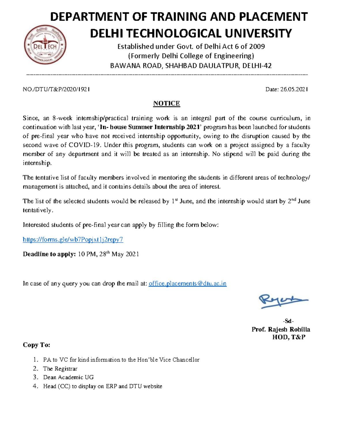 Tn P -In house-Training Notice - DEPARTMENT OF TRAINING AND PLACEMENT ...