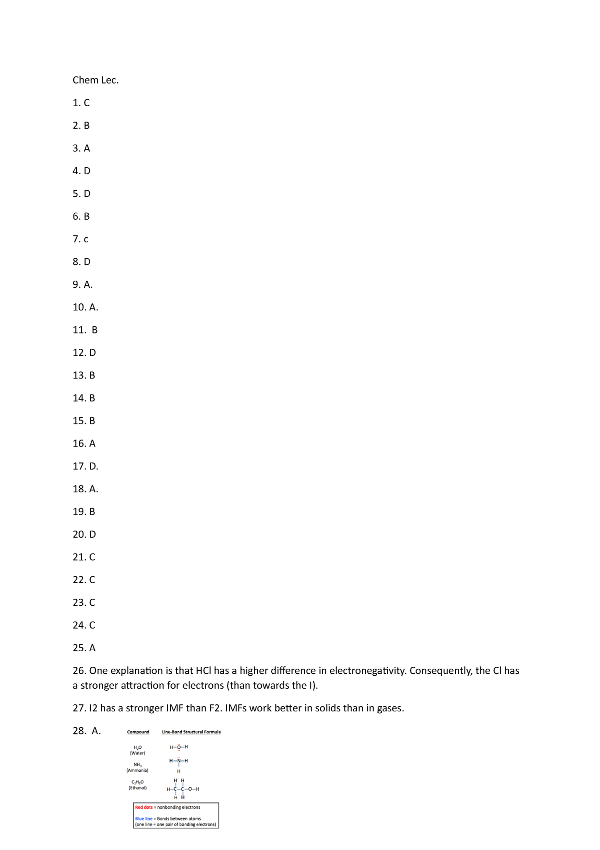 Chem Lec Answers - Chemistry Answer Key - Chem Lec. C B A D D B C D A ...