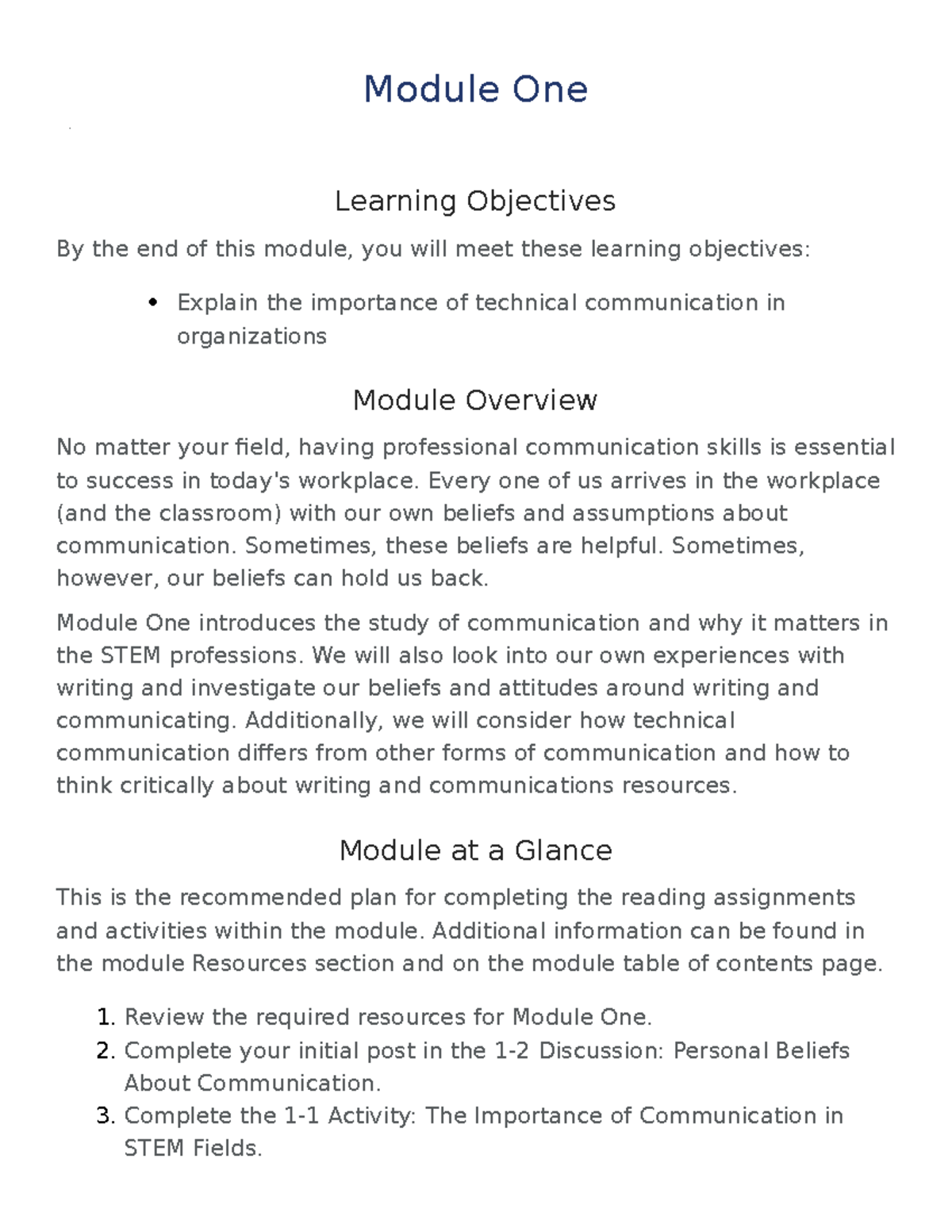 Module One - Module One Learning Objectives By the end of this module ...