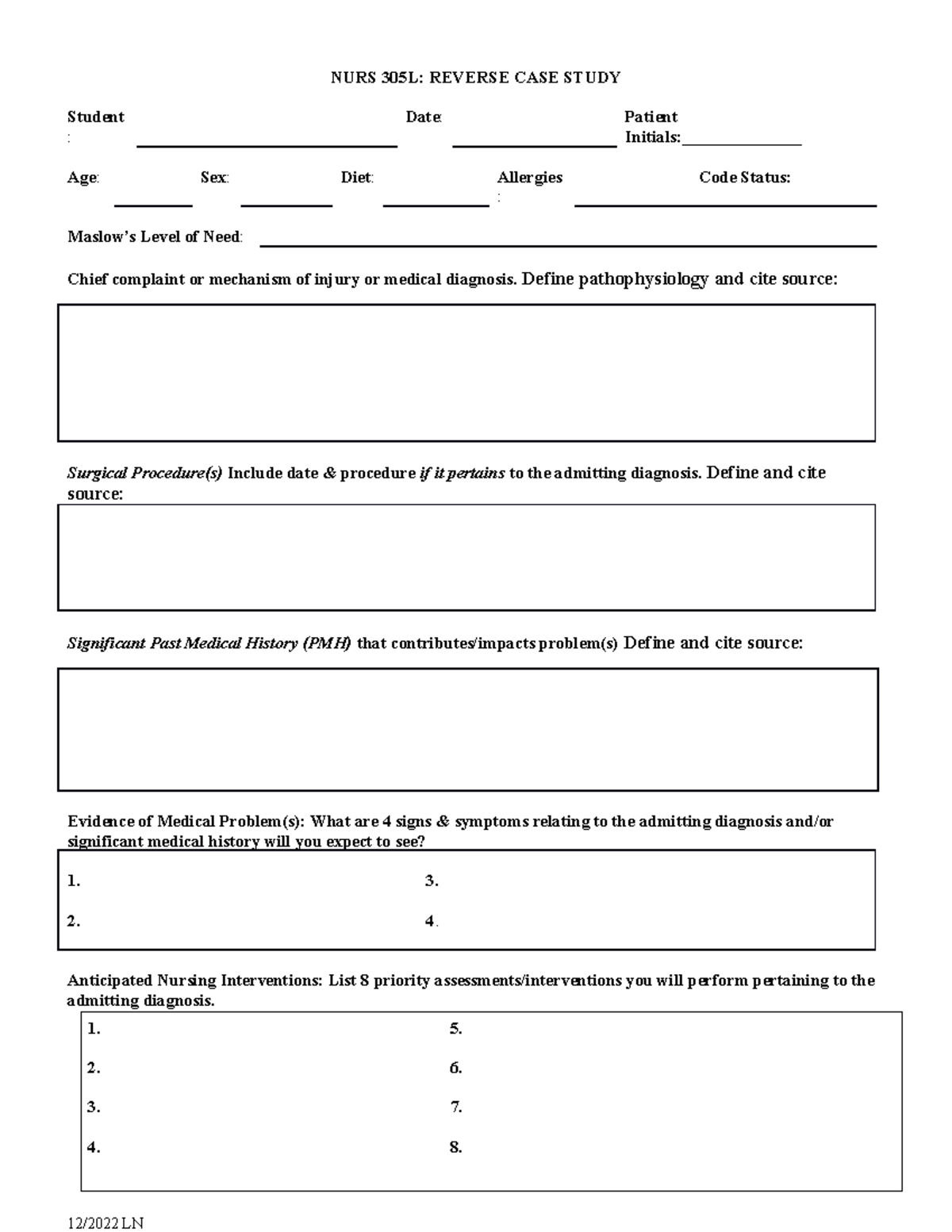 reverse case study nursing examples