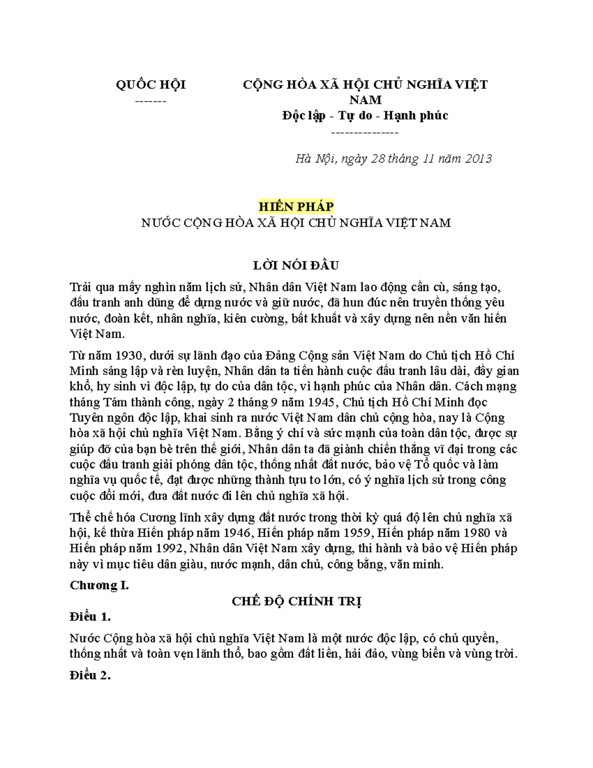 Hiến pháp 2013 - cnfnxcncg - QUỐC HỘI - CỘNG HÒA XÃ HỘI CHỦ NGHĨA VIỆT
