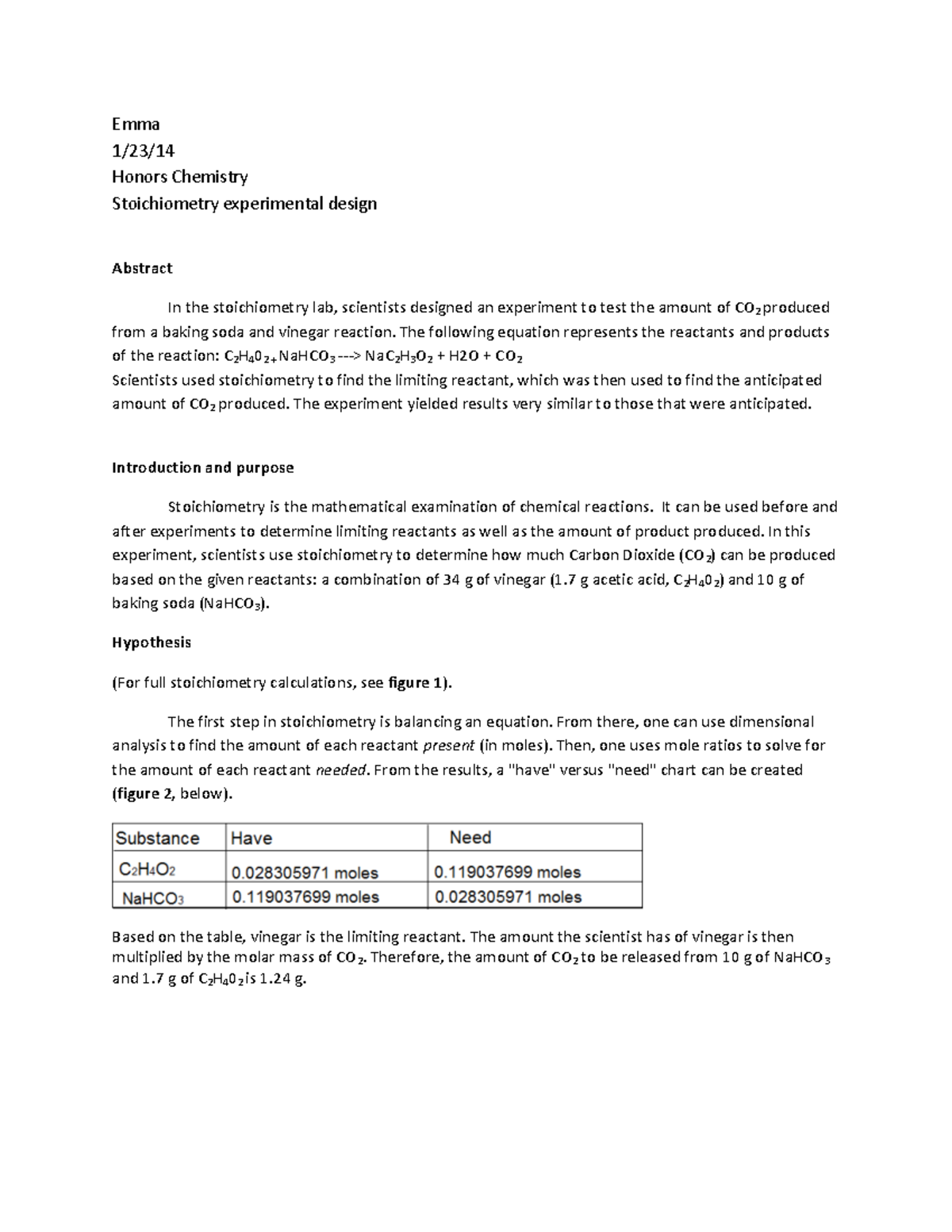 Stoichiometry lab report CHEM1A FCC Studocu