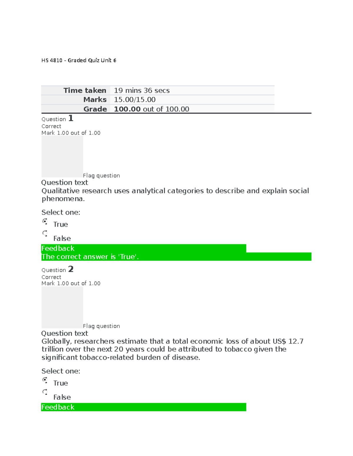 HS 48101-Graded Quiz Unit 6 - HS 4810 - Graded Quiz Unit 6 Time Taken ...