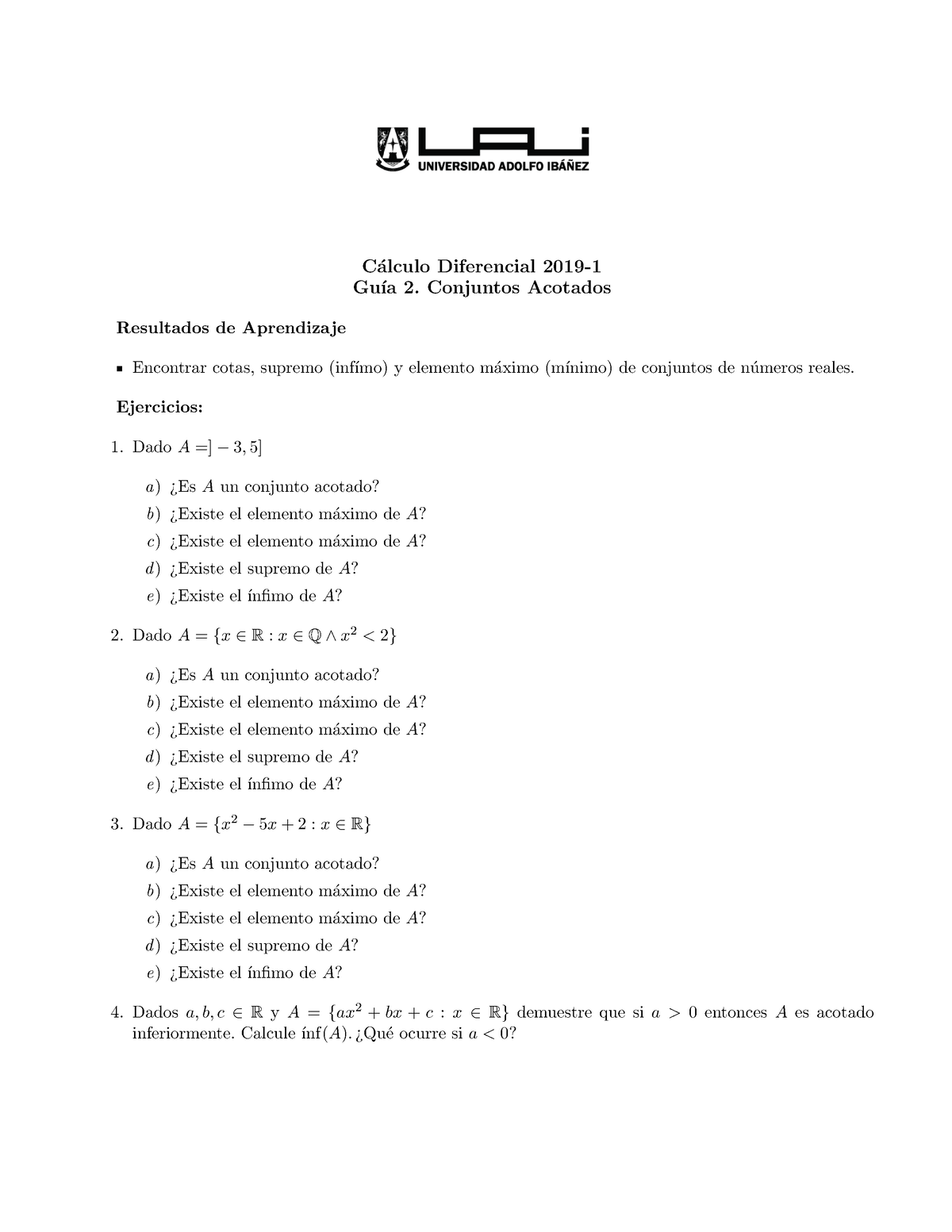 Guía (Conjuntos Acotados) - C ́alculo Diferencial 2019- Gu ́ıa 2 ...