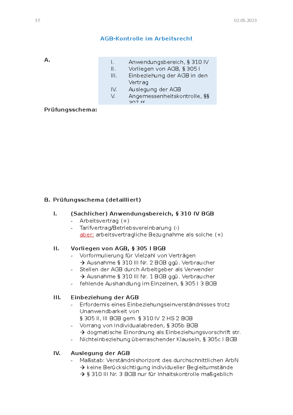 Agb Kontrolle Im Arbeitsrecht AGB-Kontrolle im Arbeitsrecht - ST 02. AGB-Kontrolle im Arbeitsrecht A