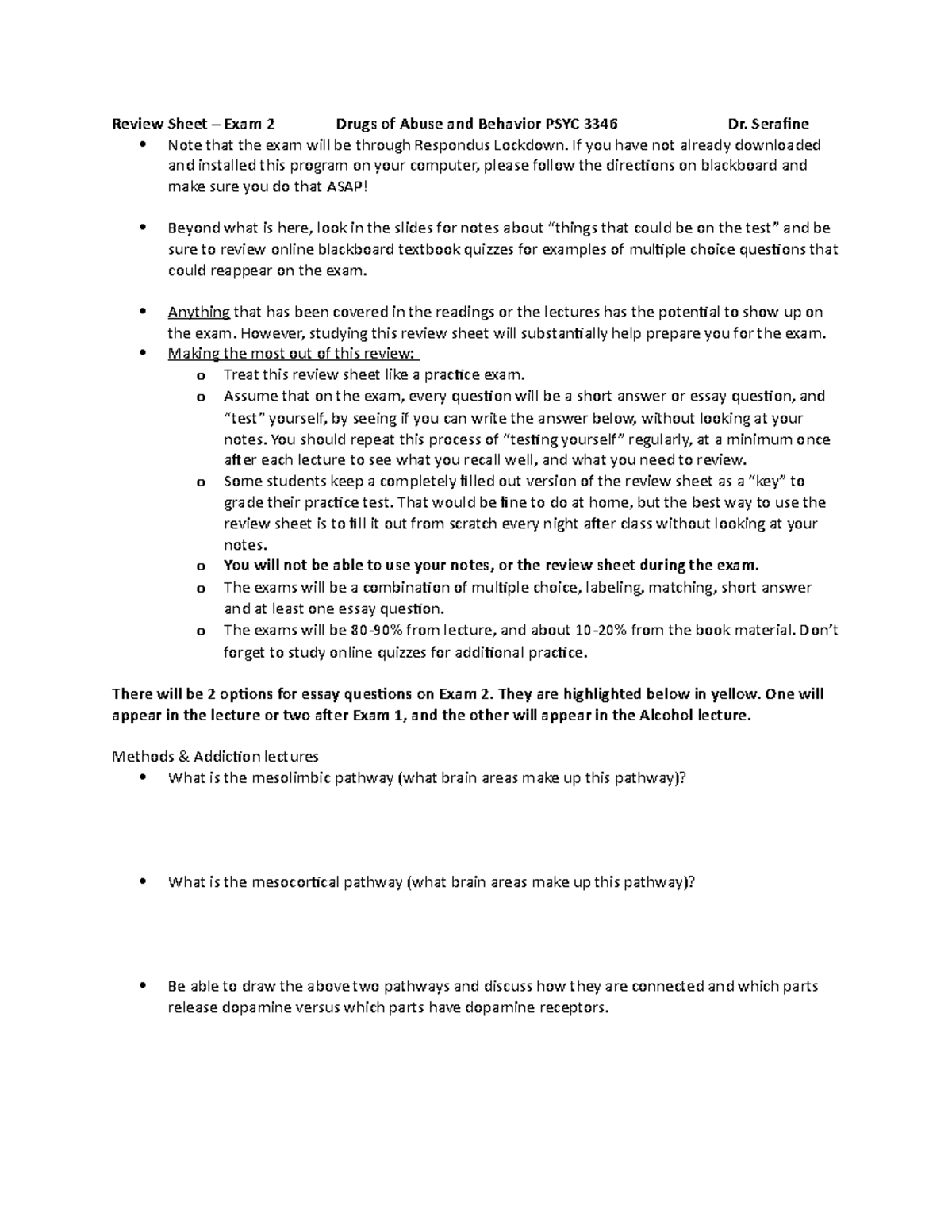 Exam 2 Review Sheetblank - Review Sheet – Exam 2 Drugs Of Abuse And ...