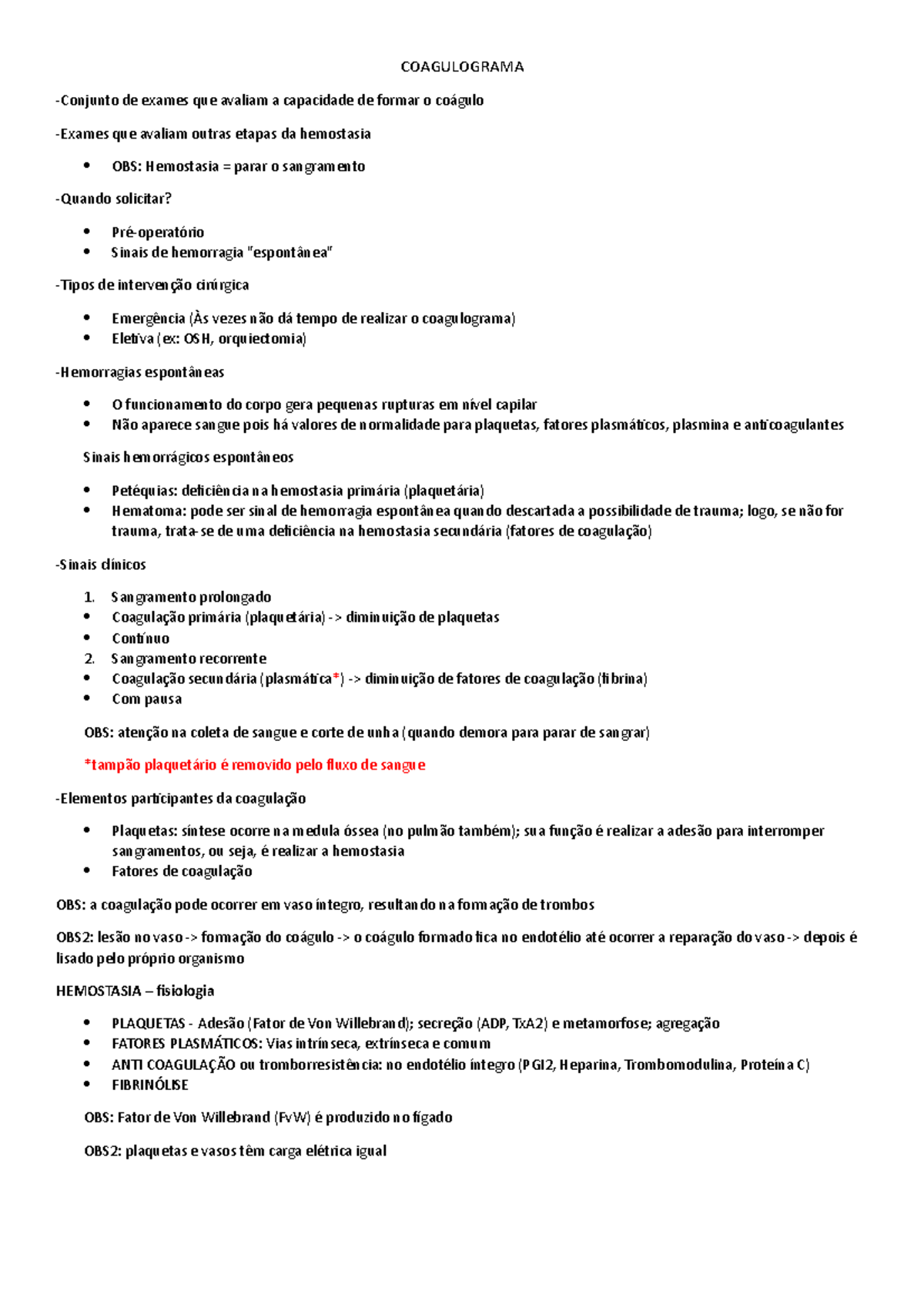 Resumo aula 5 Coagulograma COAGULOGRAMA de