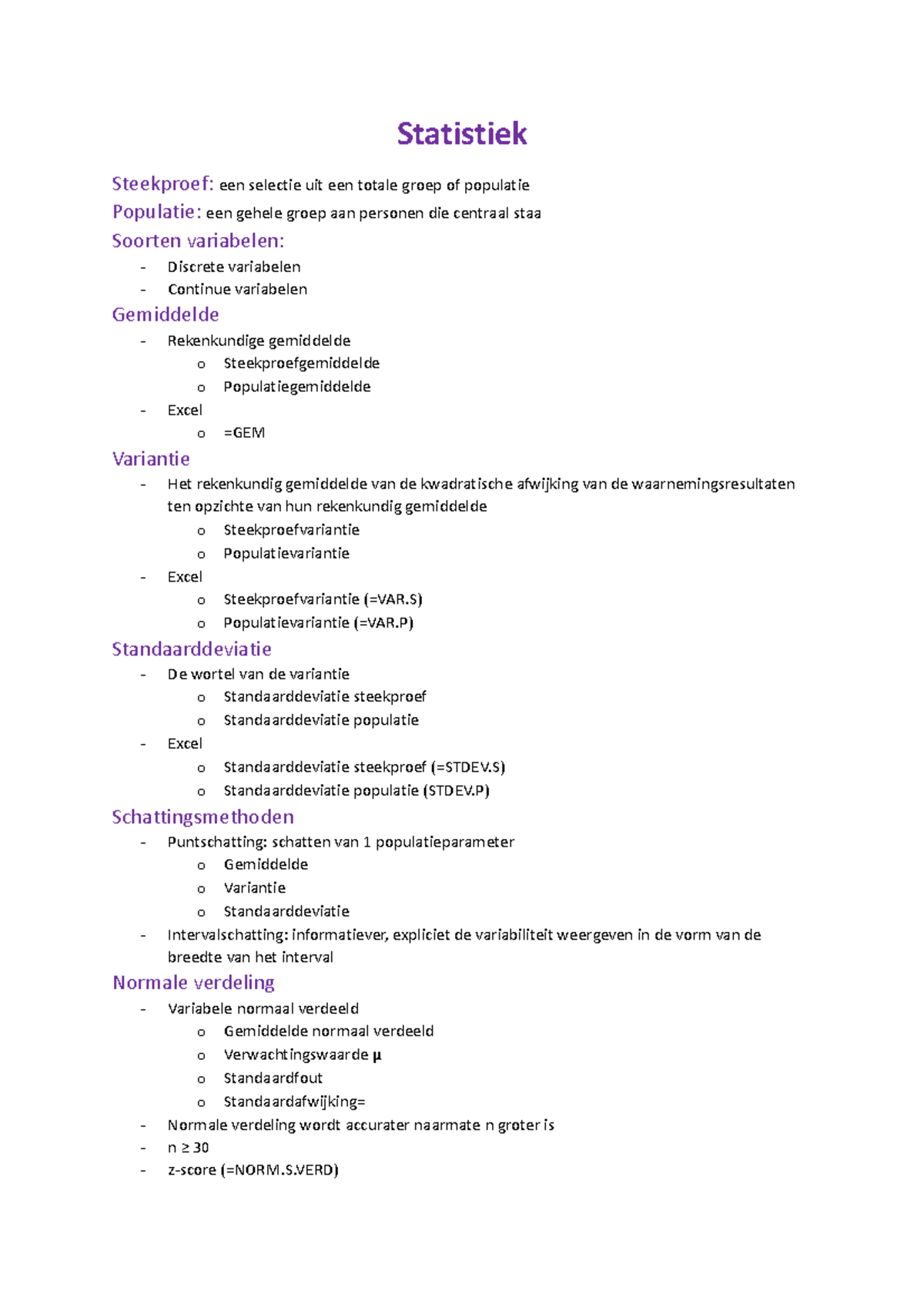 Samenvatting Statistiek - Statistiek Steekproef: Een Selectie Uit Een ...