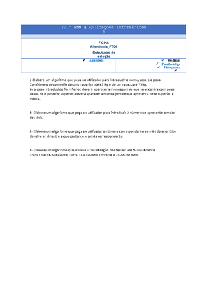 Ficha 4 5 Soluções - Algoritmia - 12.º Ano | Aplicações Informáticas B ...