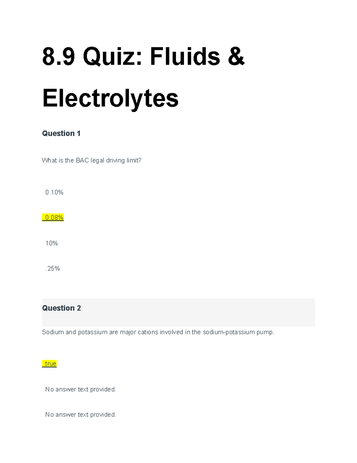 8.9 Quiz Fluids & Electrolytes - 8 Quiz: Fluids & Electrolytes Question ...