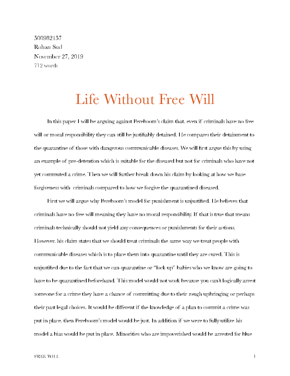 essay about free will in life