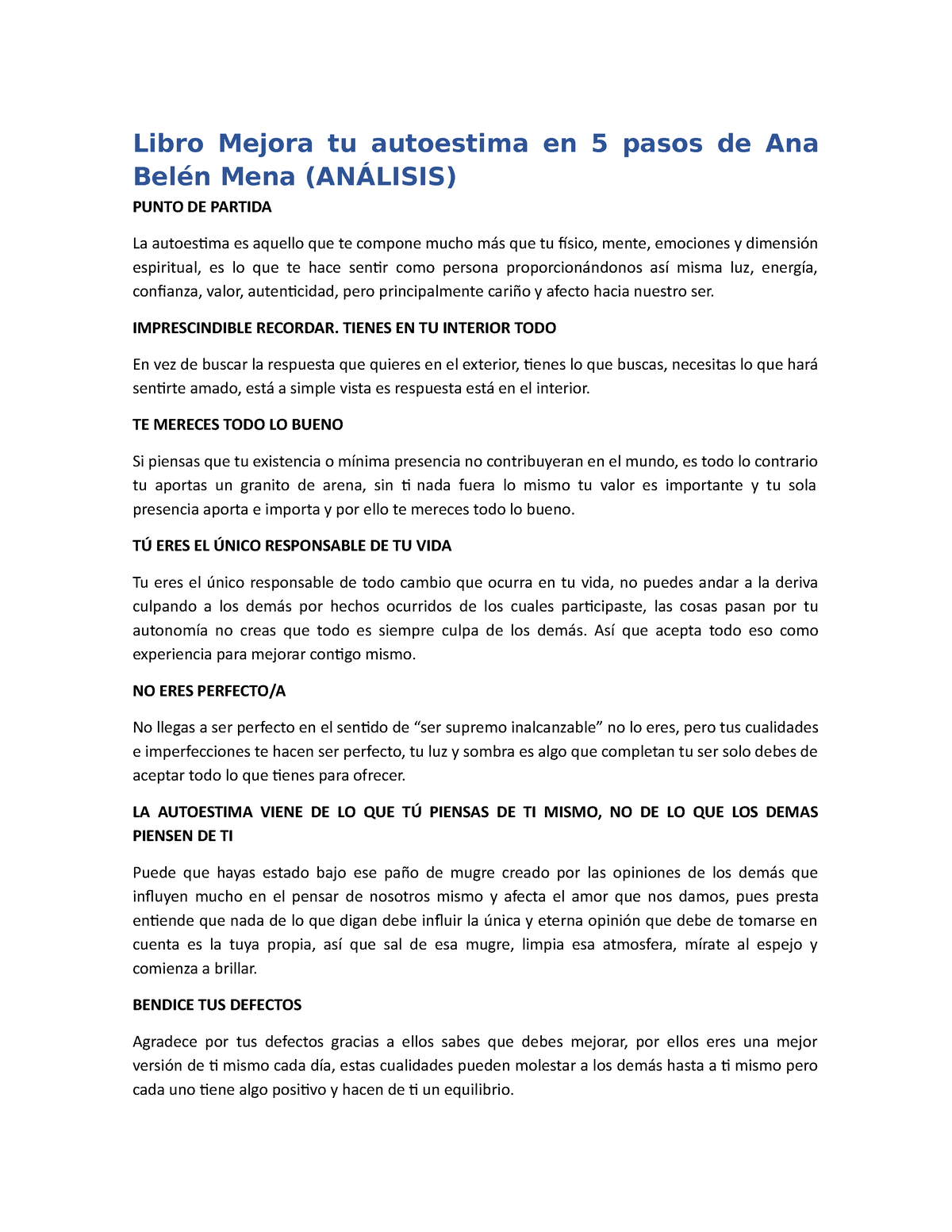 Mejora Tu Autoestima En 5 Pasos Libro Mejora Tu Autoestima En 5 Pasos De Ana Belén Mena 9068