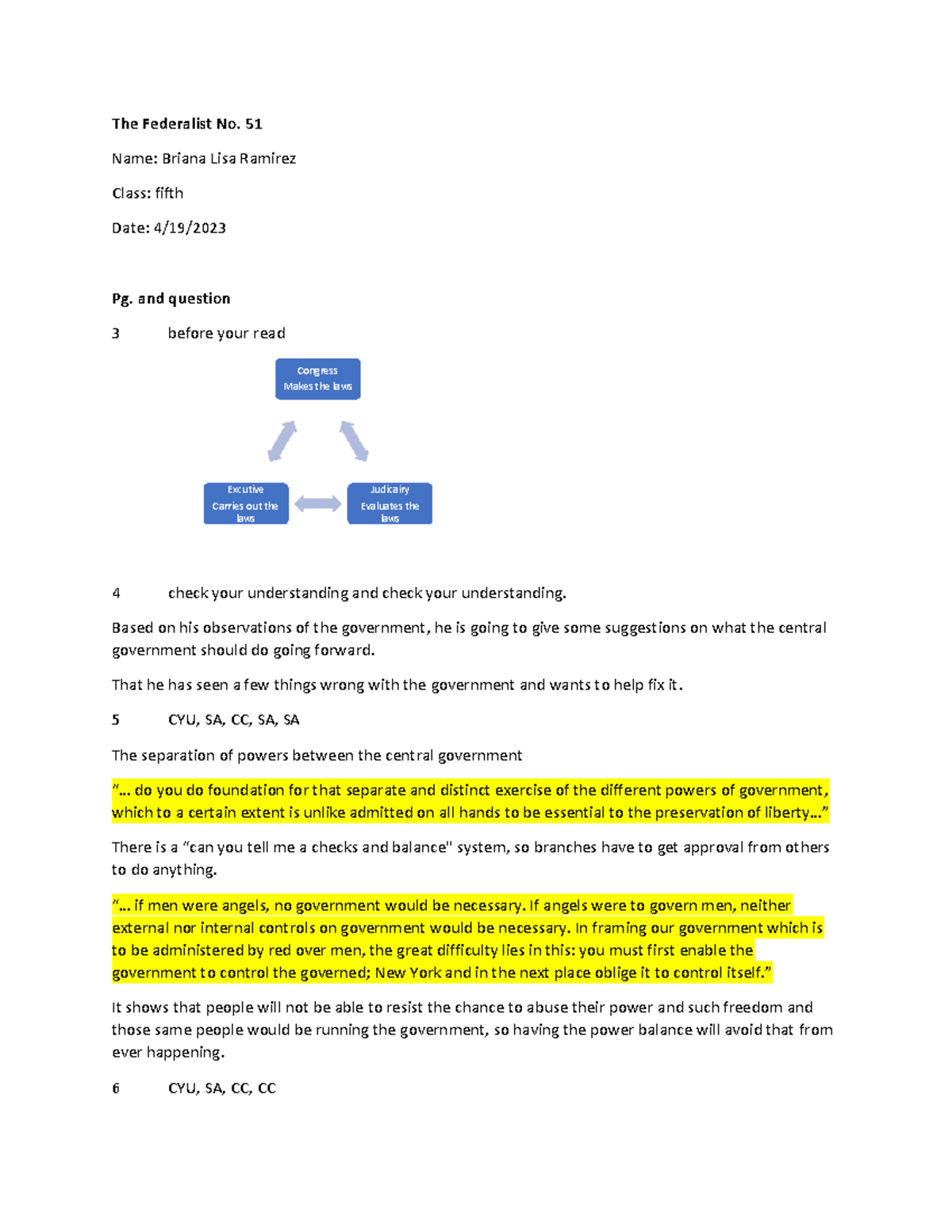 3.10 Analytical Government - The Federalist No. 51 Name: Briana Lisa ...