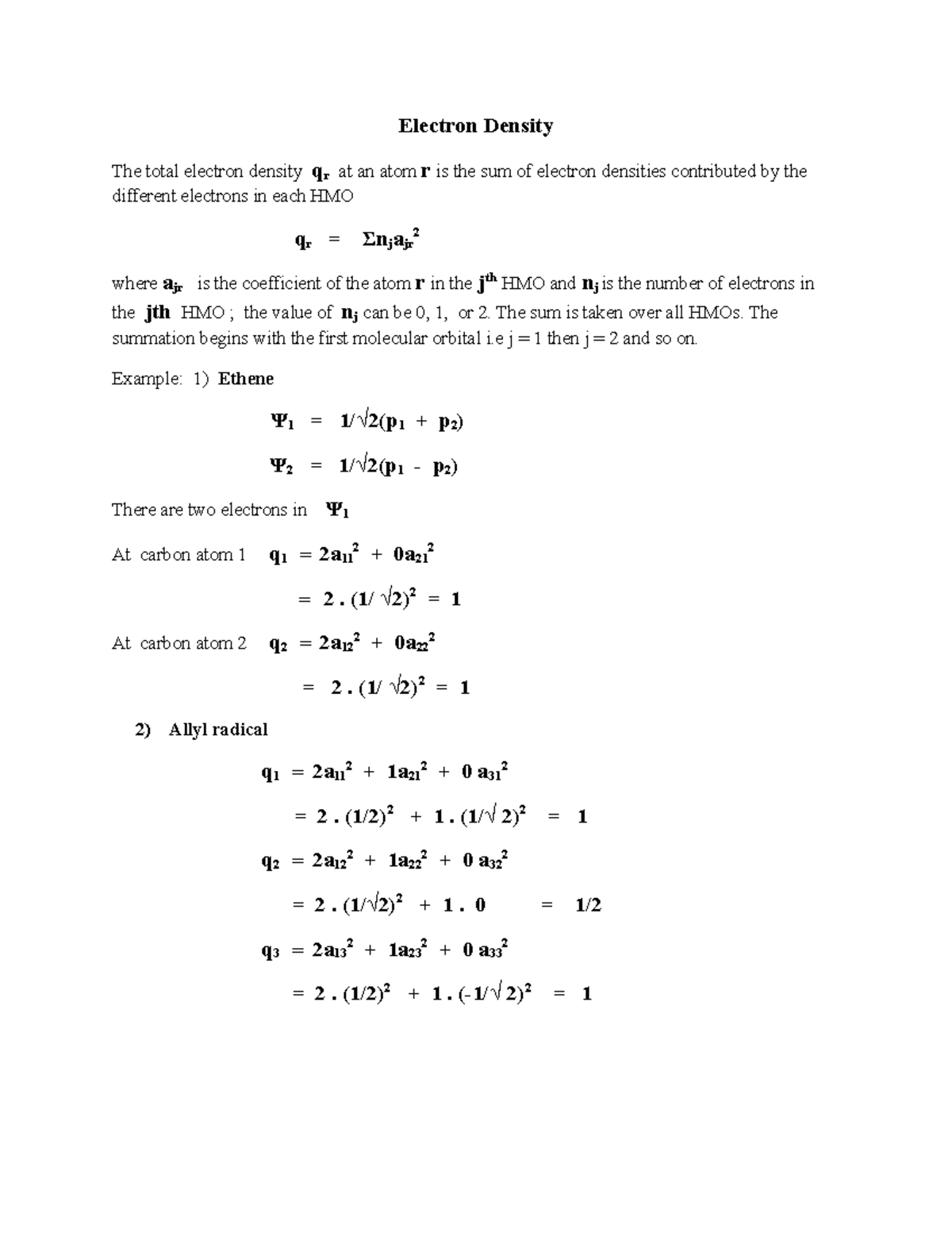 Electron Density and free valence Electron Density The total electron