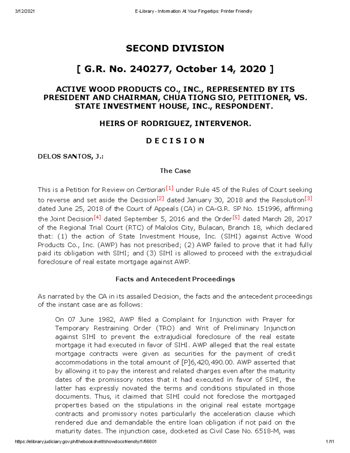 Active WOOD V. State Investment House GR 2077 SECOND DIVISION [ G. No