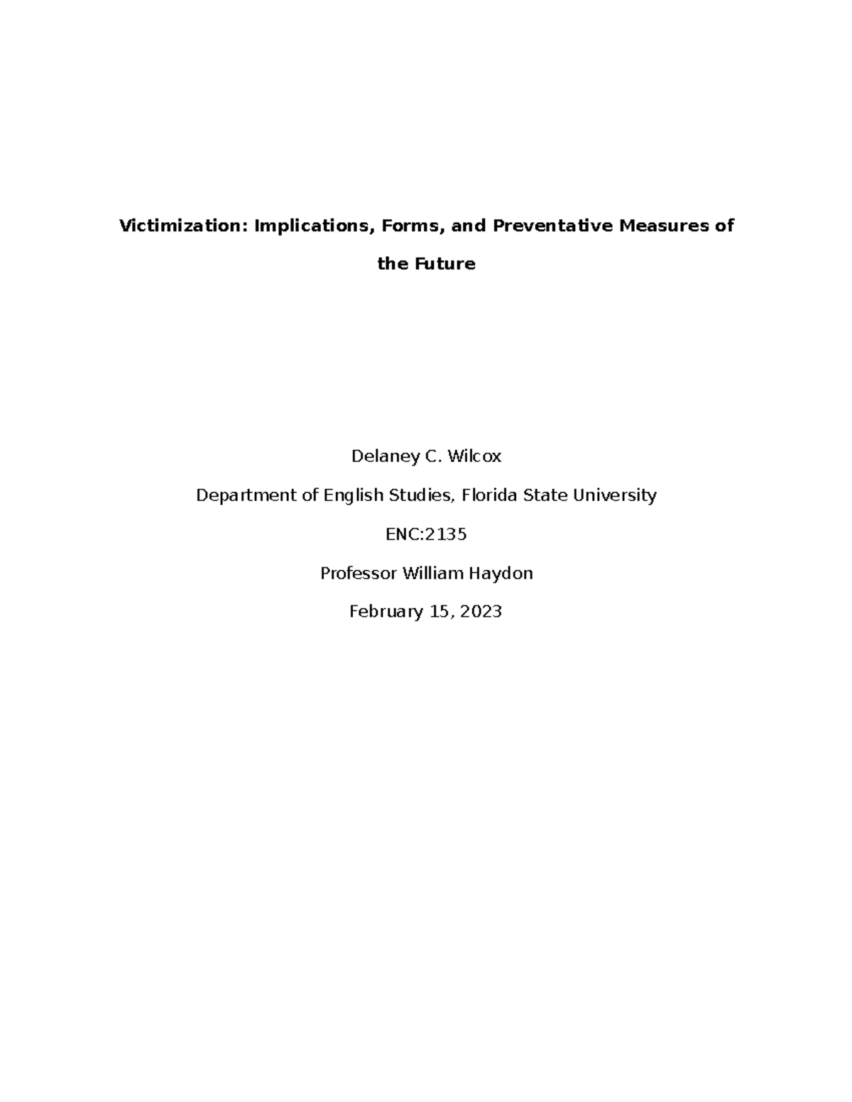 Project 1 (3rd draft) - ENC 2135 - FSU - Studocu