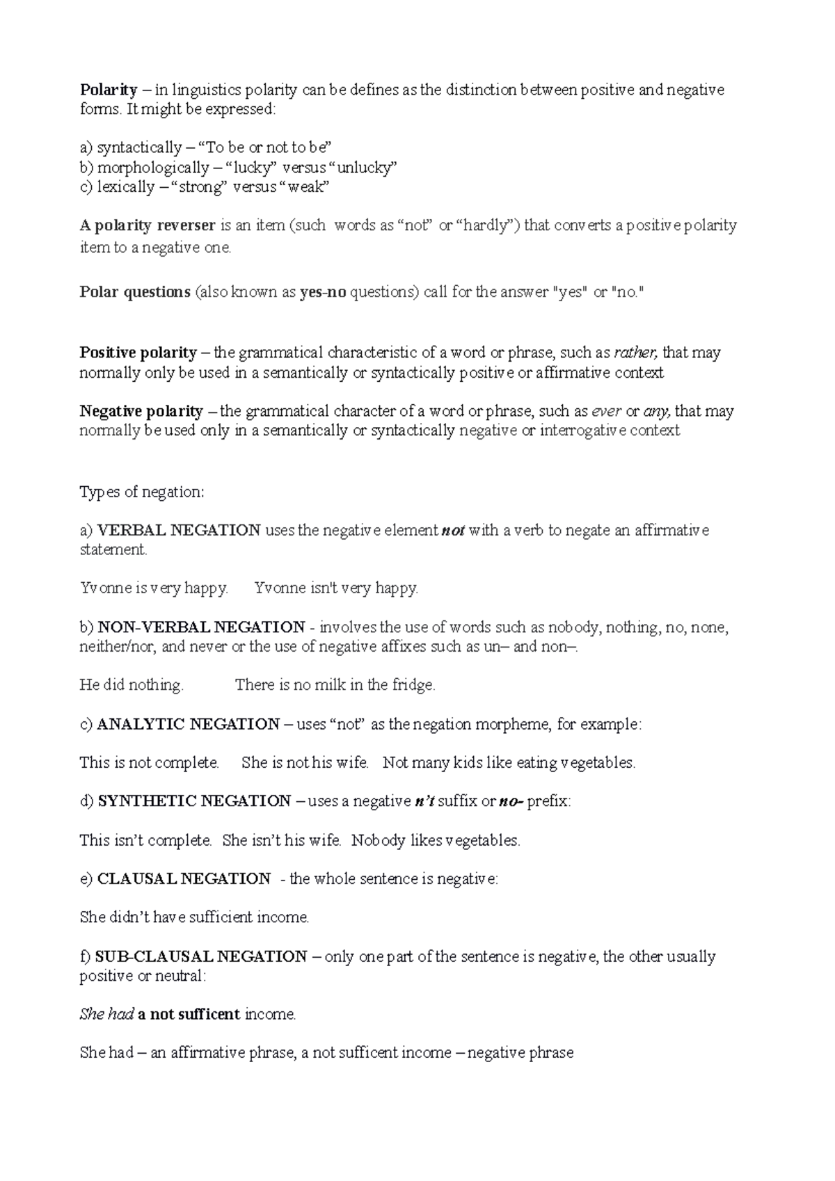 Negations simplified - Polarity – in linguistics polarity can be ...