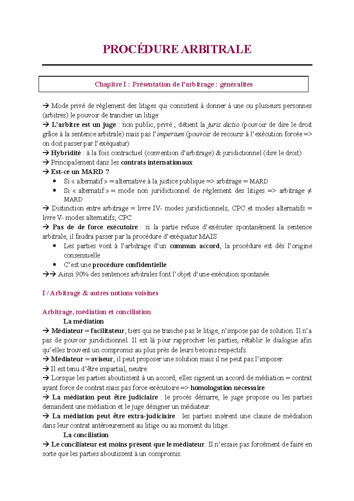 Procédure arbitrale - PROCÉDURE ARBITRALE Chapitre I : Présentation de ...