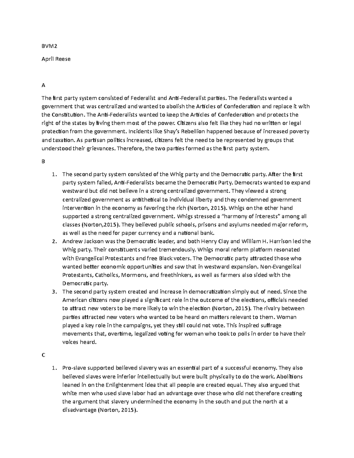 BVM2 - Task 2. First time pass. No corrections. - BVM April Reese A The ...