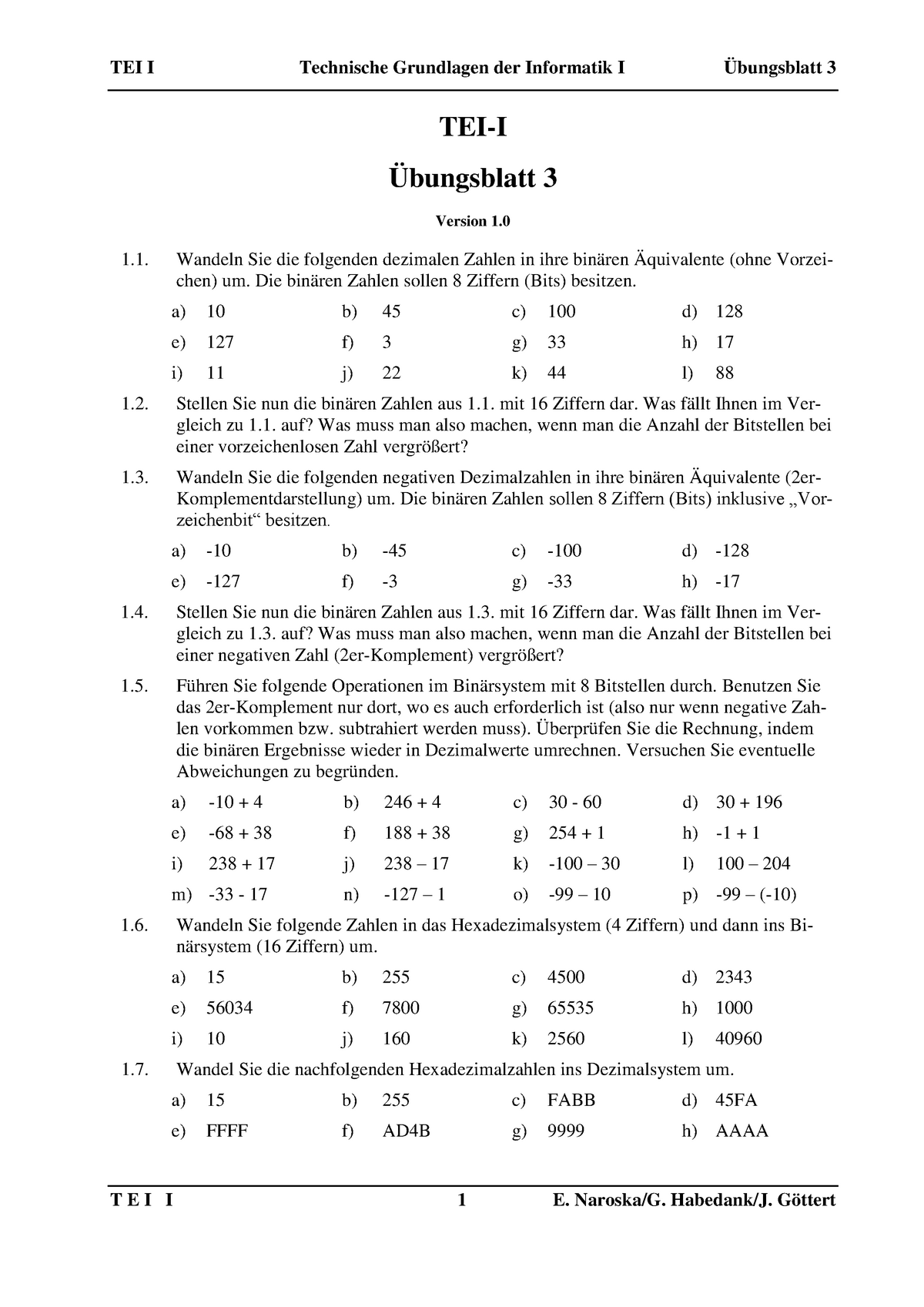 Übung 3 - Technische Grundlagen Der Informatik I - TEI I Technische ...