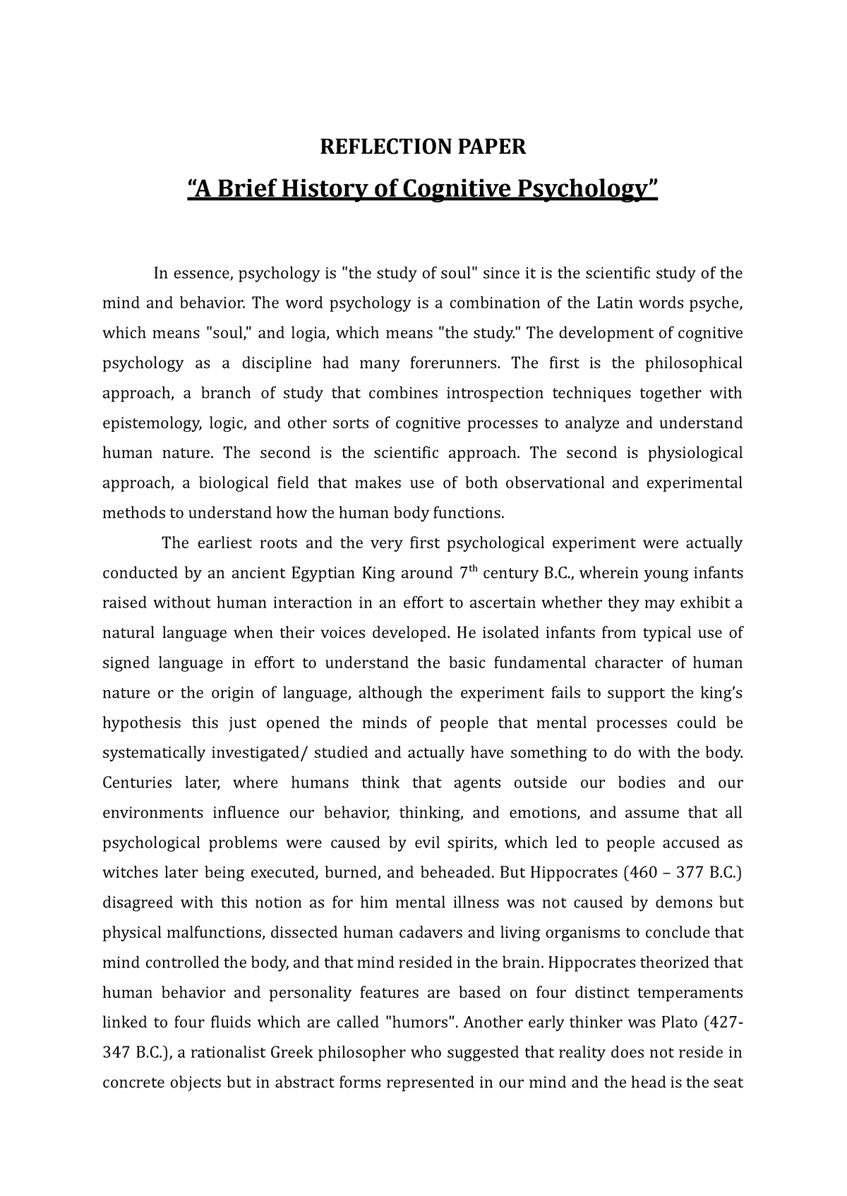 Example Of Cognitive Psychology Case Study