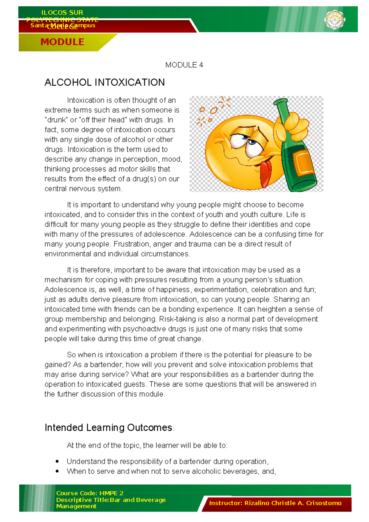 HMPE 2 Module 4 Intoxication - MODULE Santa Maria Campus POLYTECHNIC ...