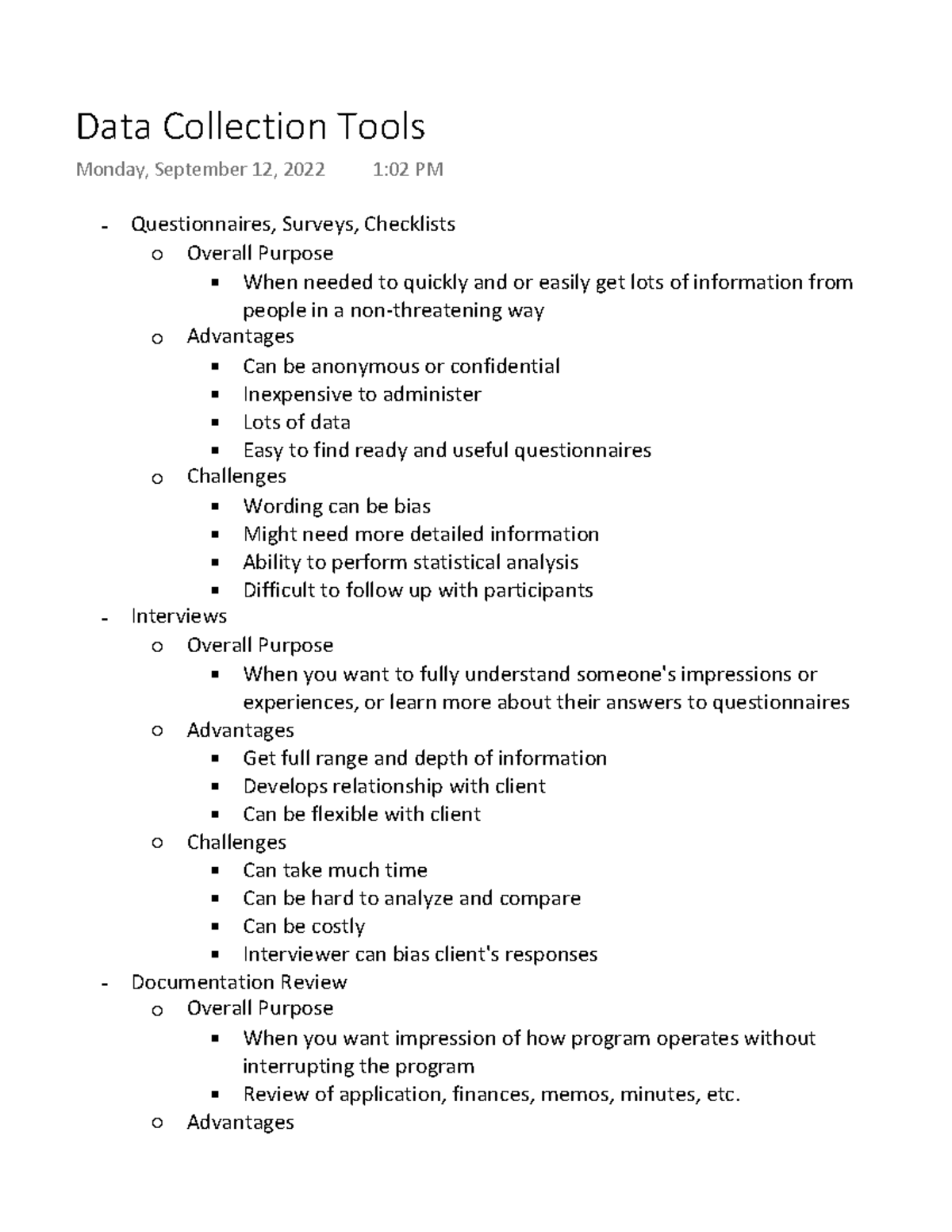 Ch 2 Data Collection Tools Questionnaires, Surveys, Checklists