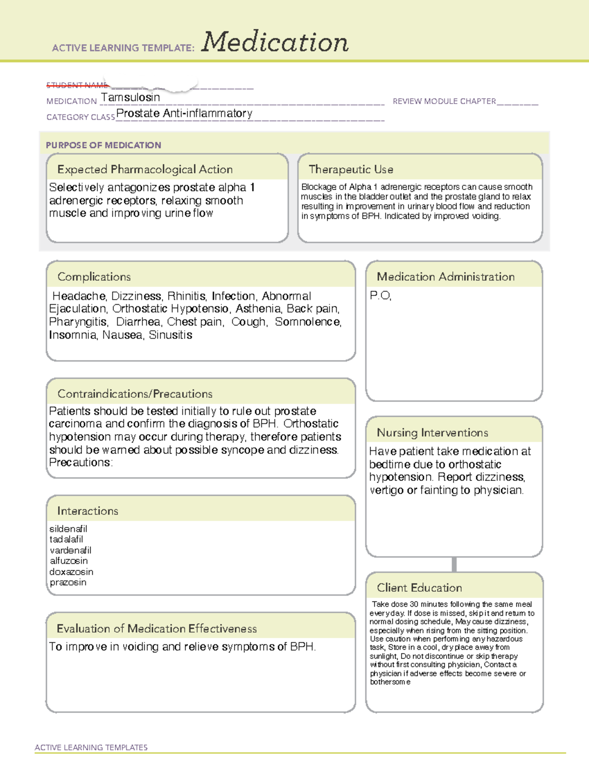 Tamsulosin med template ati sheet Tamsulosin med template ati sheet