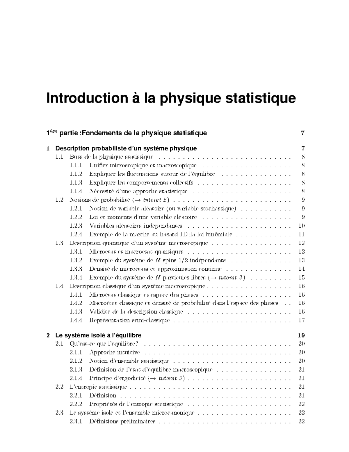 L3 Phy Stat Cours - Introduction à La Physique Statistique 1 èr Partie ...