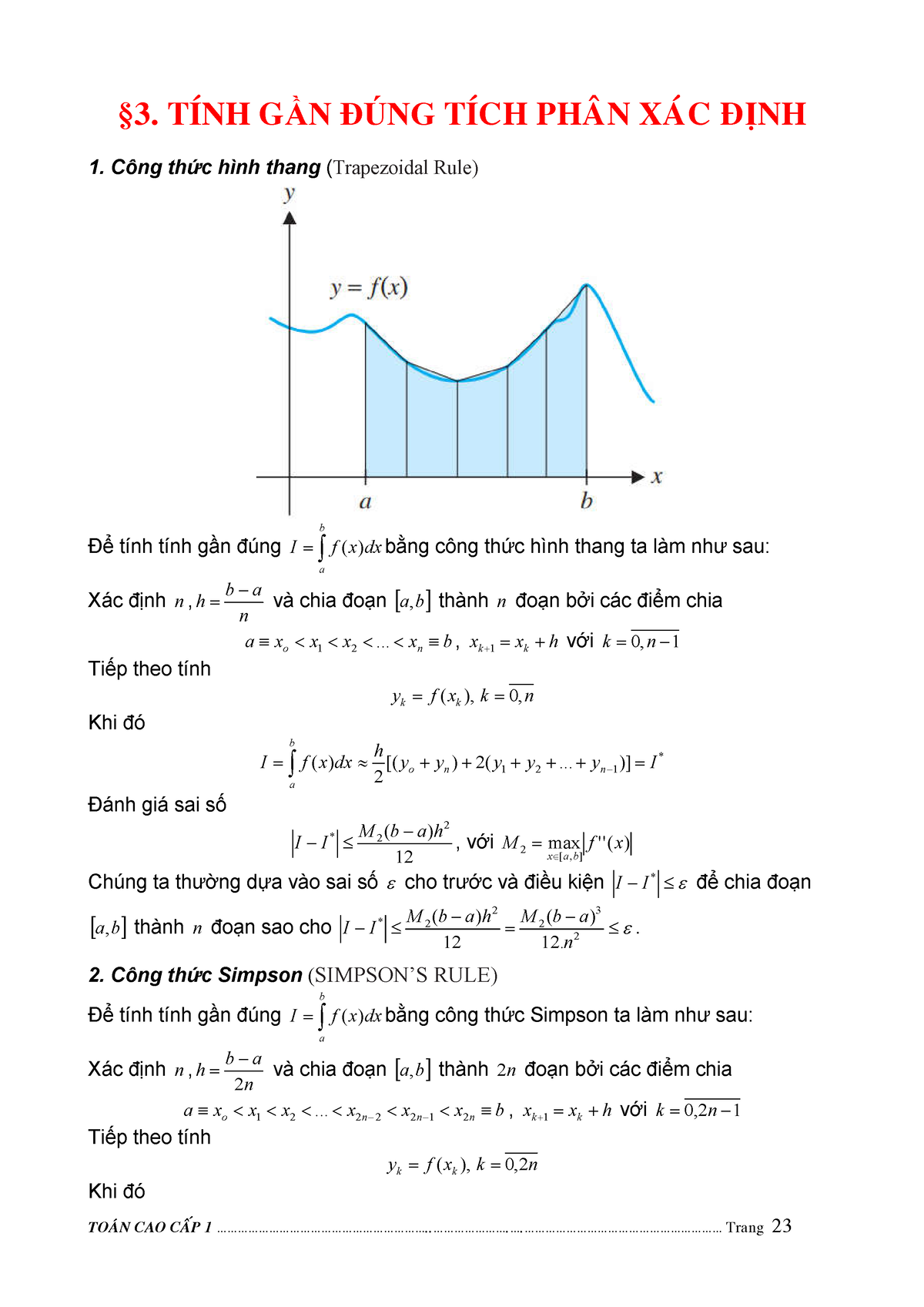 Ch5 Tphmb Tinh Gần đúng Tích Phân §3 TÍnh GẦn ĐÚng TÍch PhaÂn XaÙc