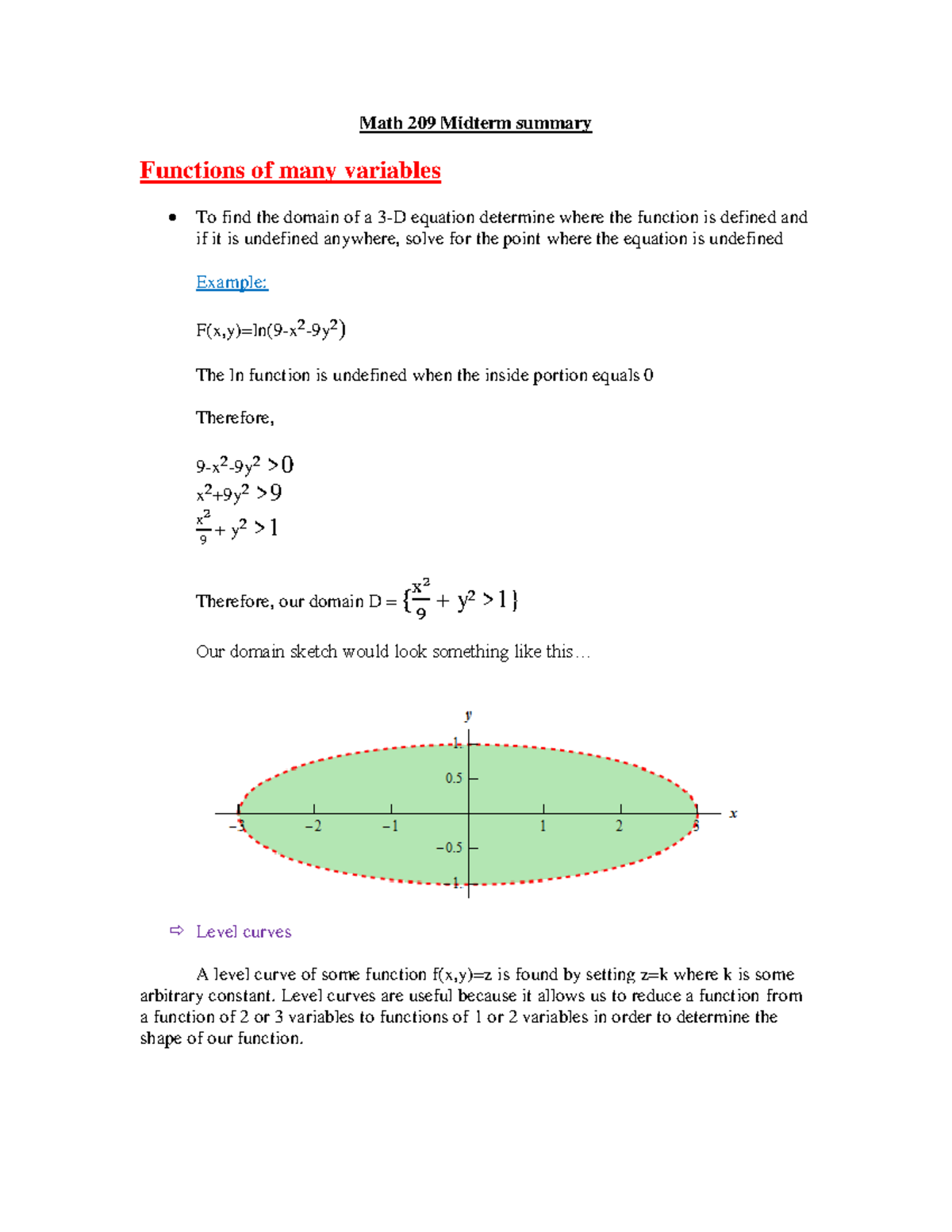 MATH 209 Midterm Summary - Math 209 Midterm Summary Functions Of Many ...