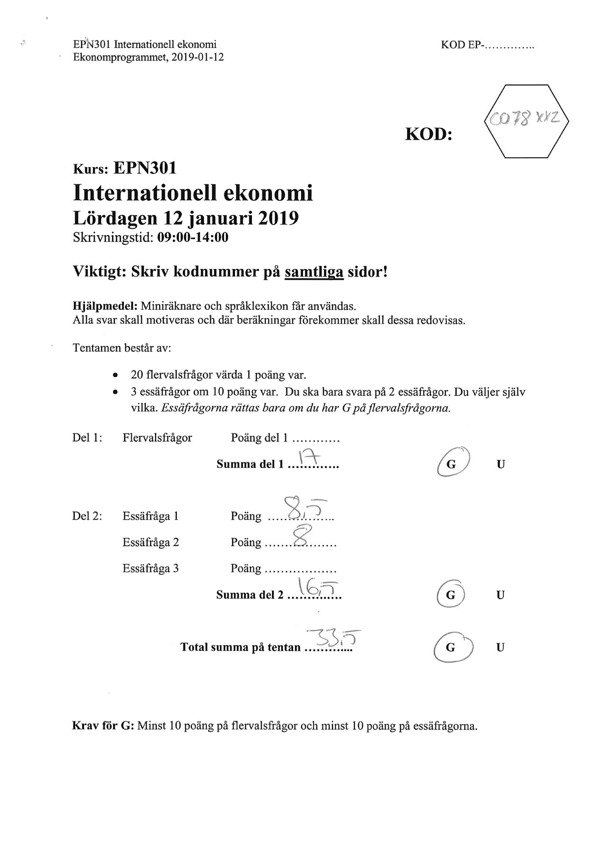 Tenta 12 Januari 2019, Frågor Och Svar - EPN301 - Studocu