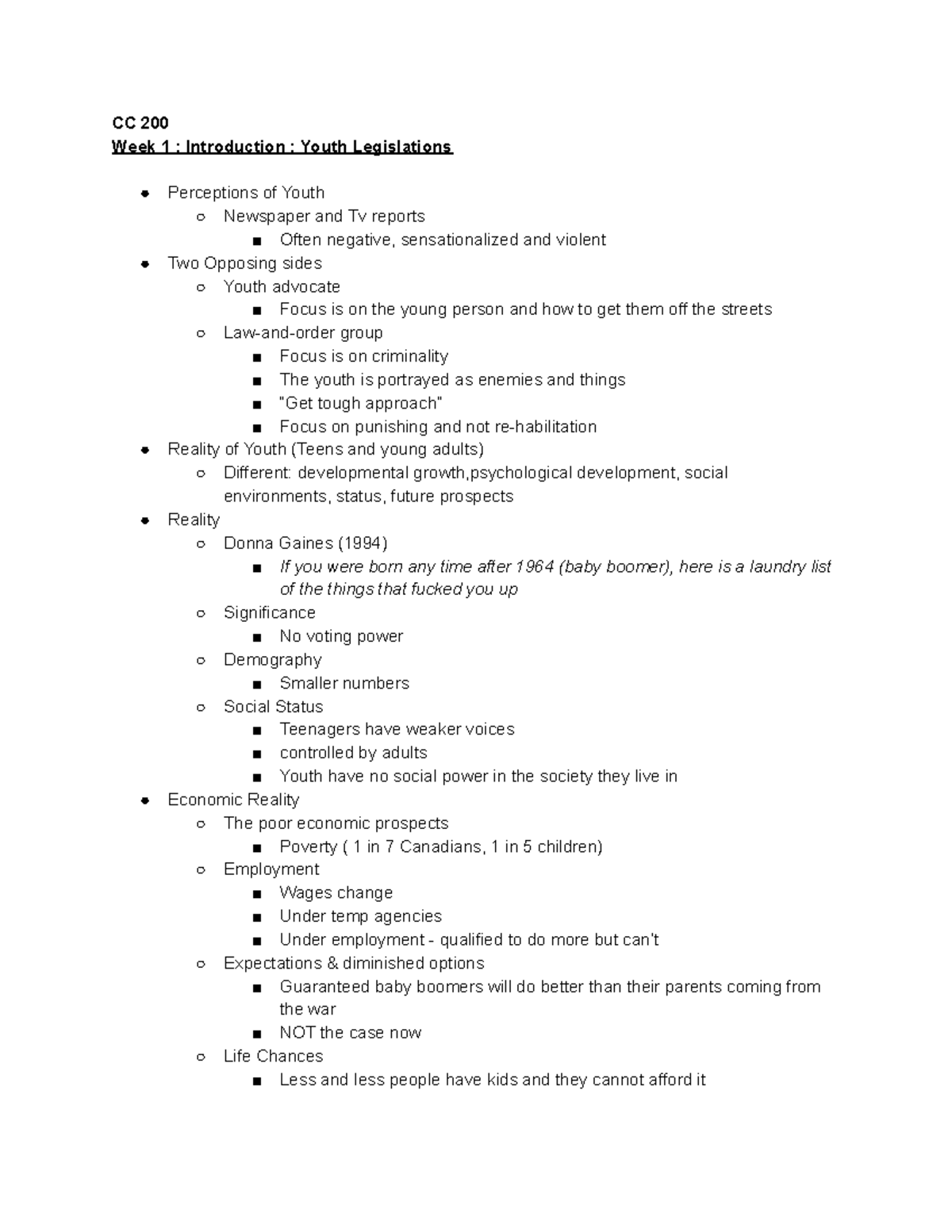 CC 200 Notes For Midterm - CC 200 Week 1 : Introduction ; Youth ...