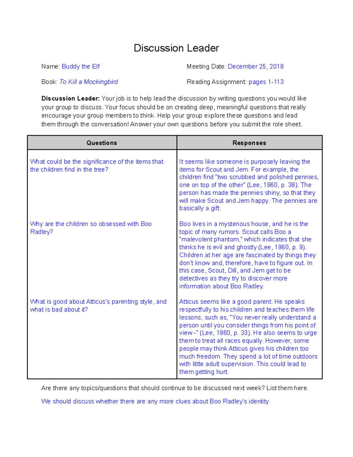 Sample+of+Lit - Free poster - Discussion Leader Name: Buddy the Elf ...