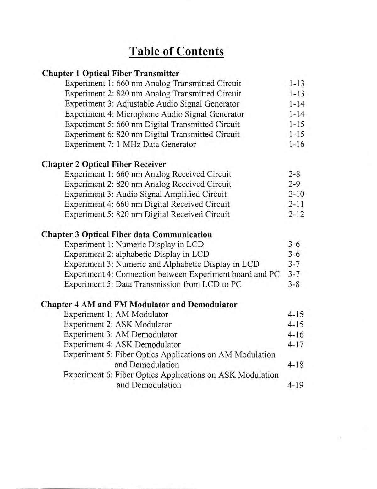 FOC-10500 Fiber Optics Communications - Table of Contents Chapter 1 ...