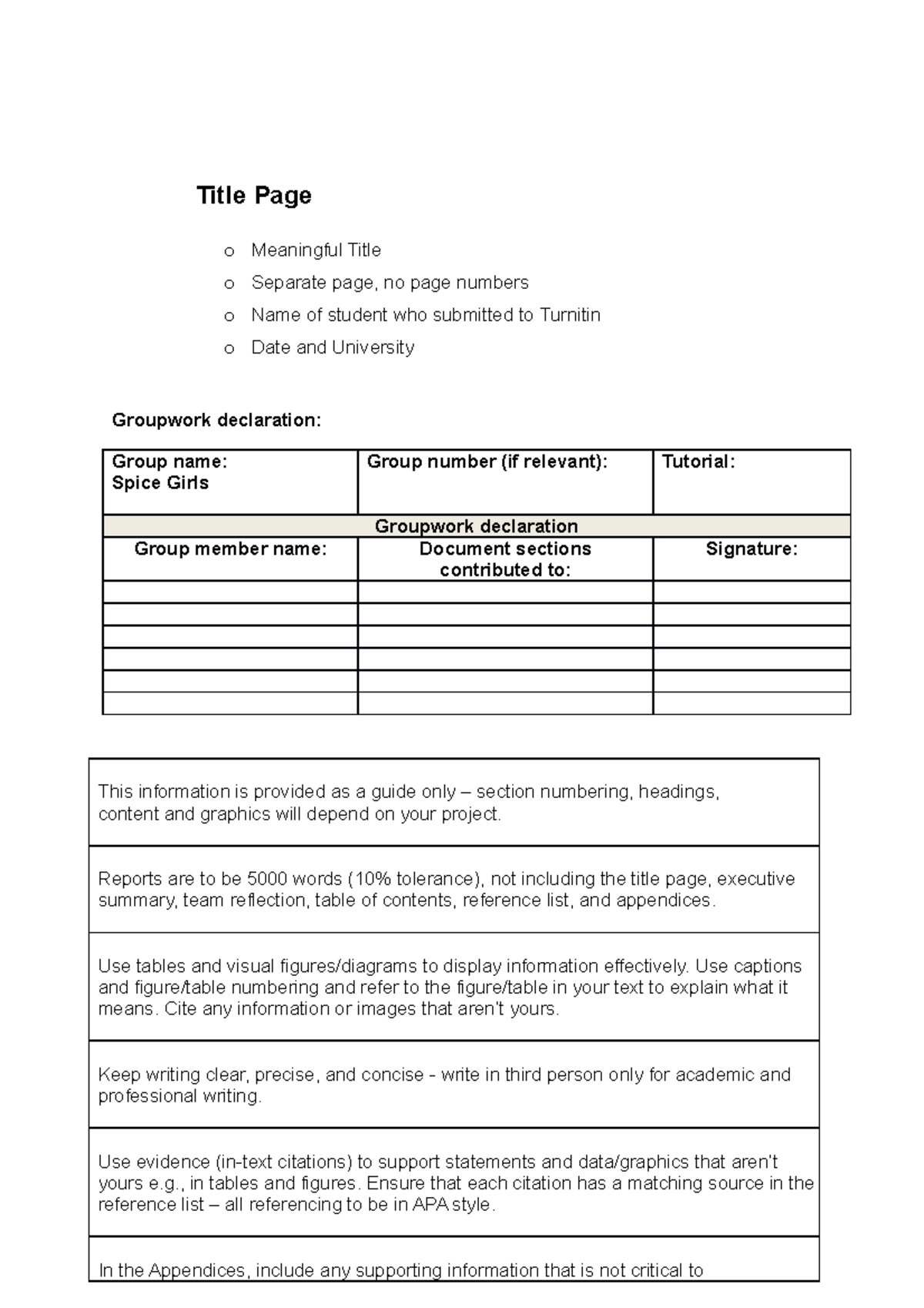 Final Report Template - Title Page o Meaningful Title o Separate page ...