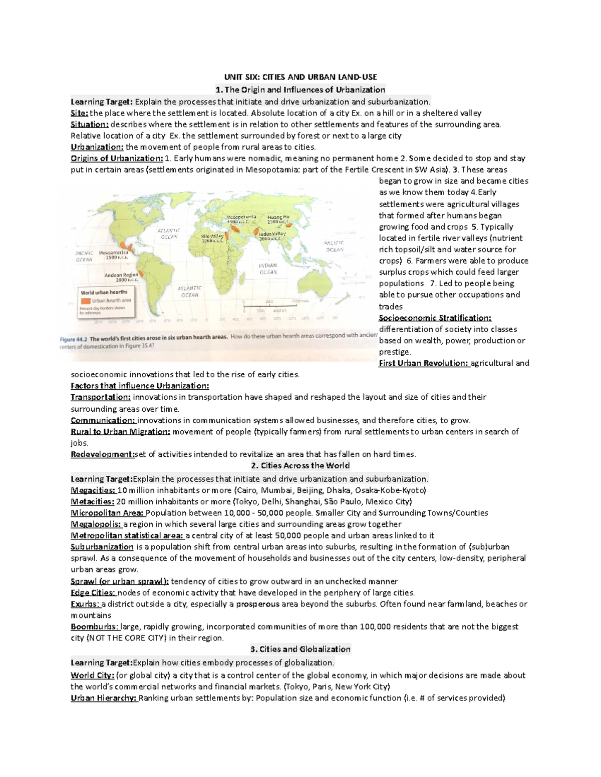 APHUG Unit 6 Notes - UNIT SIX: CITIES AND URBAN LAND-USE The Origin And ...