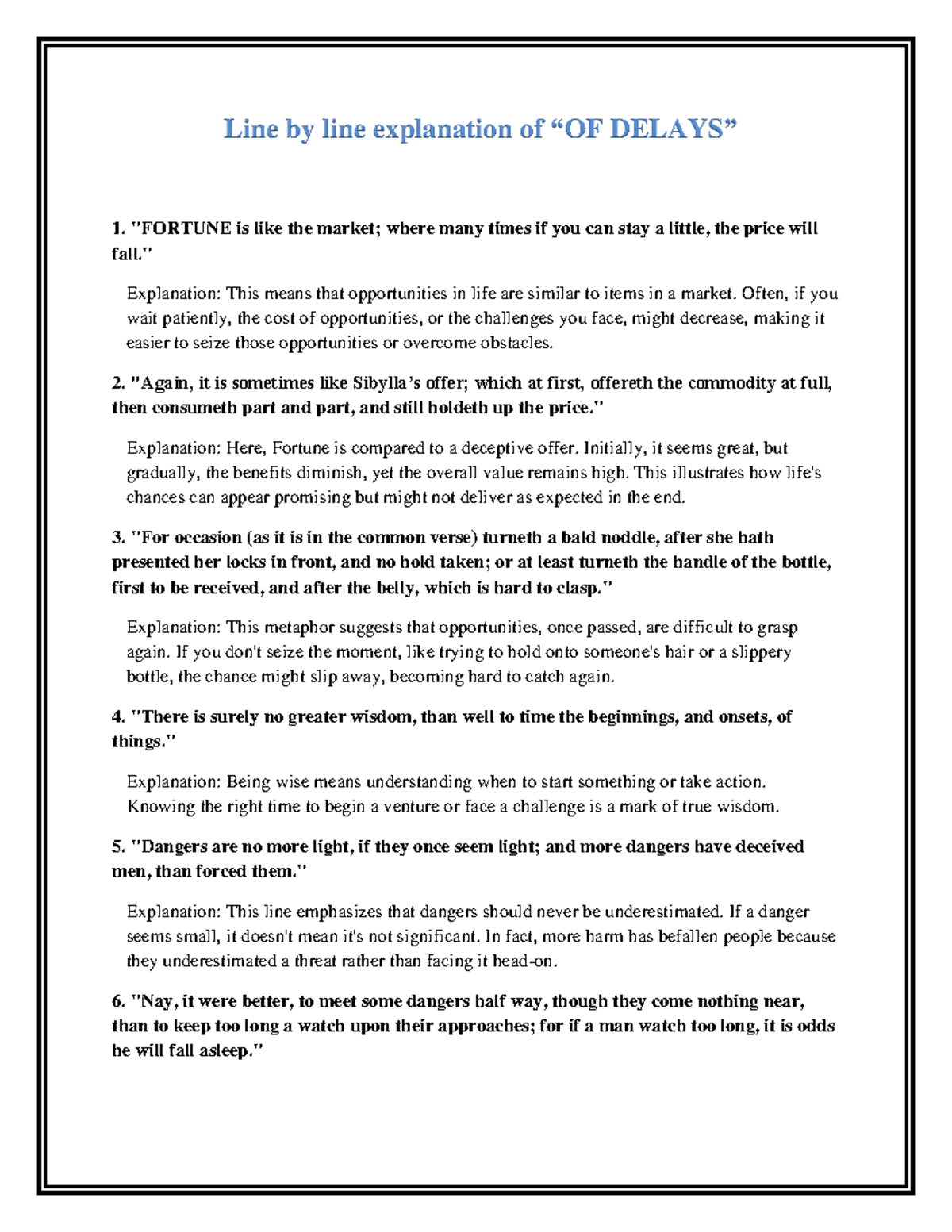 Explanation OF THE Lines AND Theme OF Delays - Line by line explanation ...