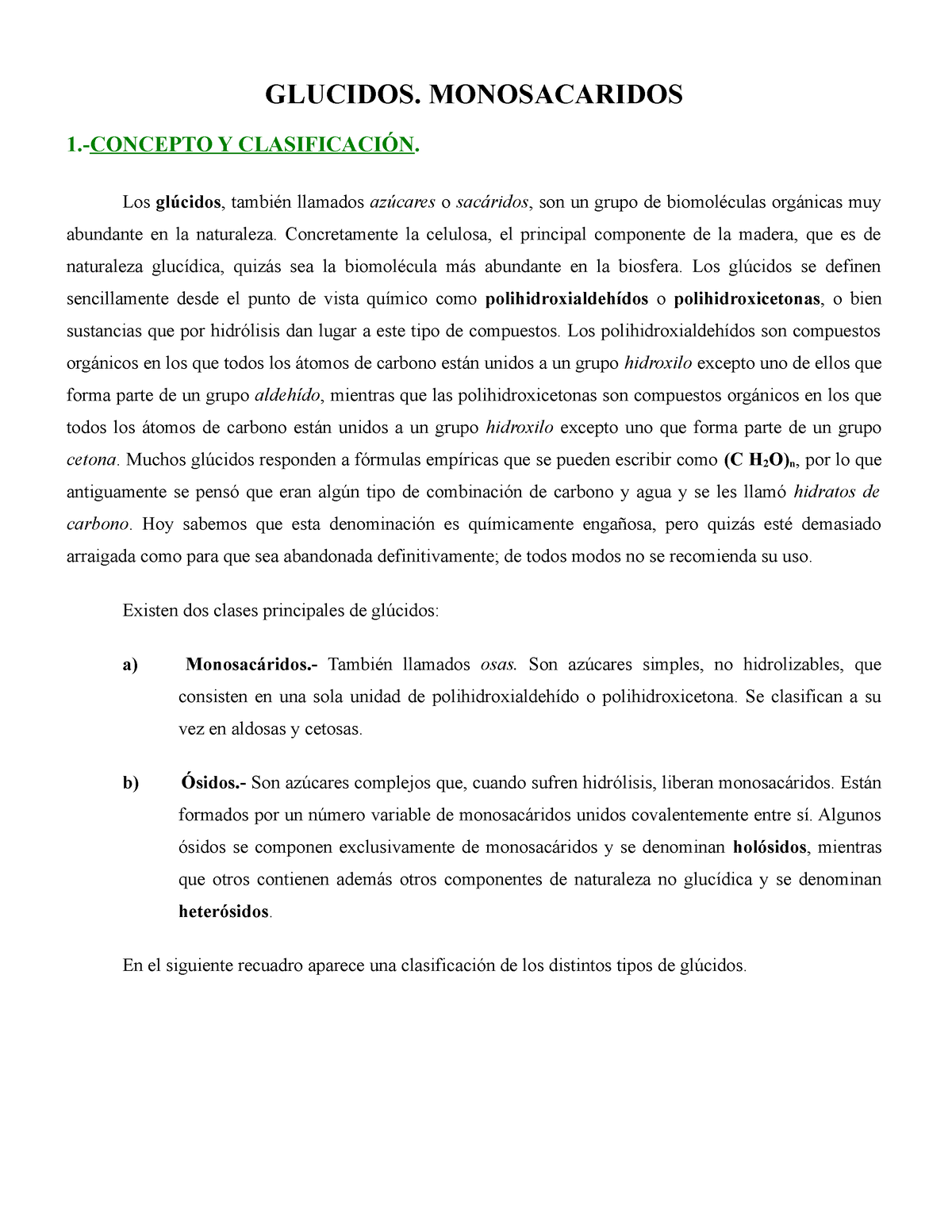 Glucidos Glúcidos Biología Glucidos Monosacaridos 1 Concepto Y ClasificaciÓn Los 0850