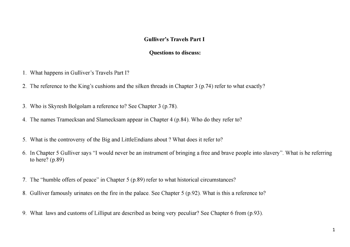 essay questions on gulliver's travels