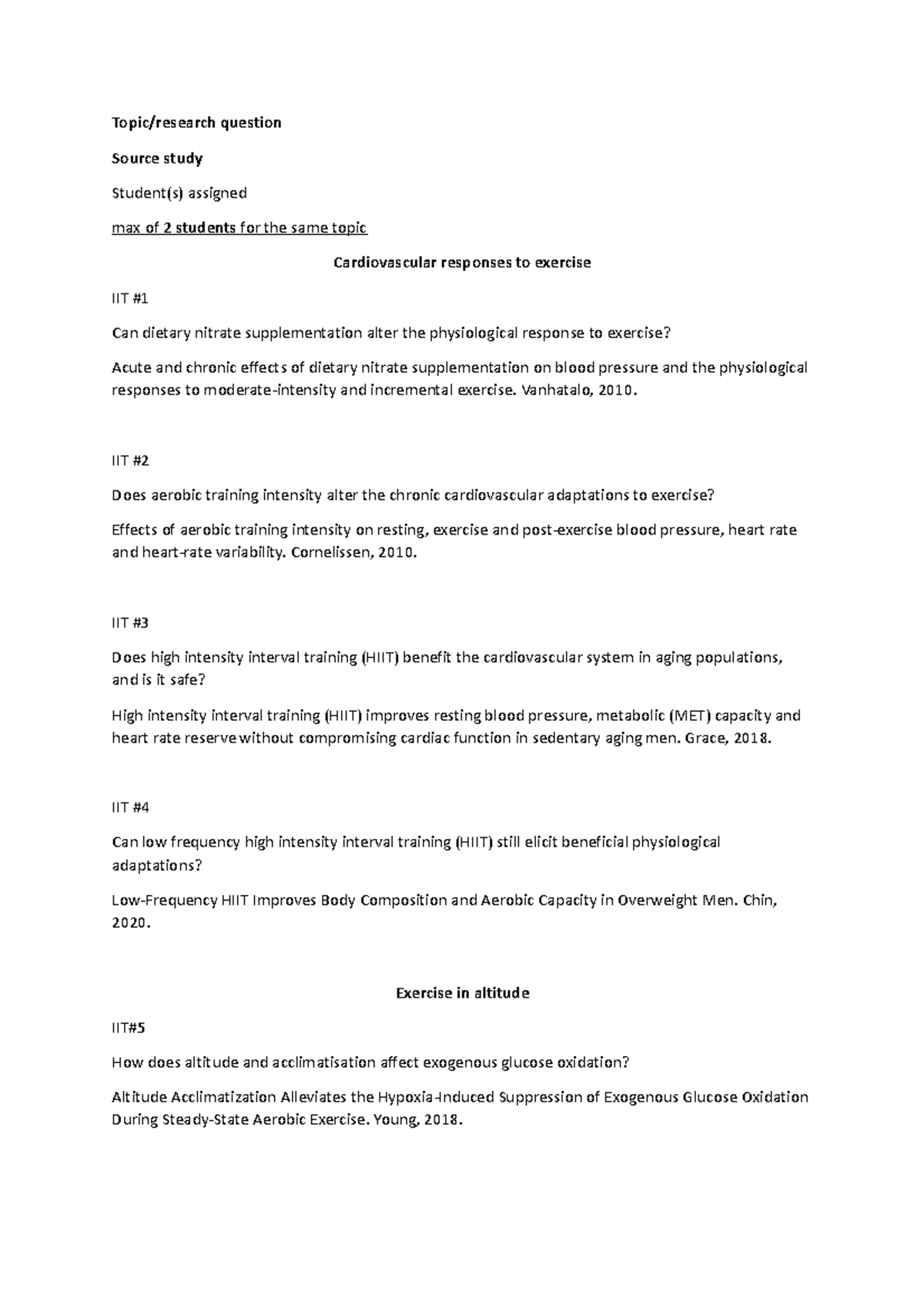 Topic list for Exercise Physiology and metablism 2023 - Topic/research ...