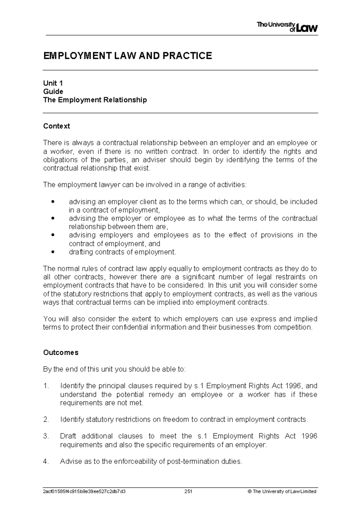 1. WS 1 Final - ws notes - EMPLOYMENT LAW AND PRACTICE Unit 1 Guide The ...