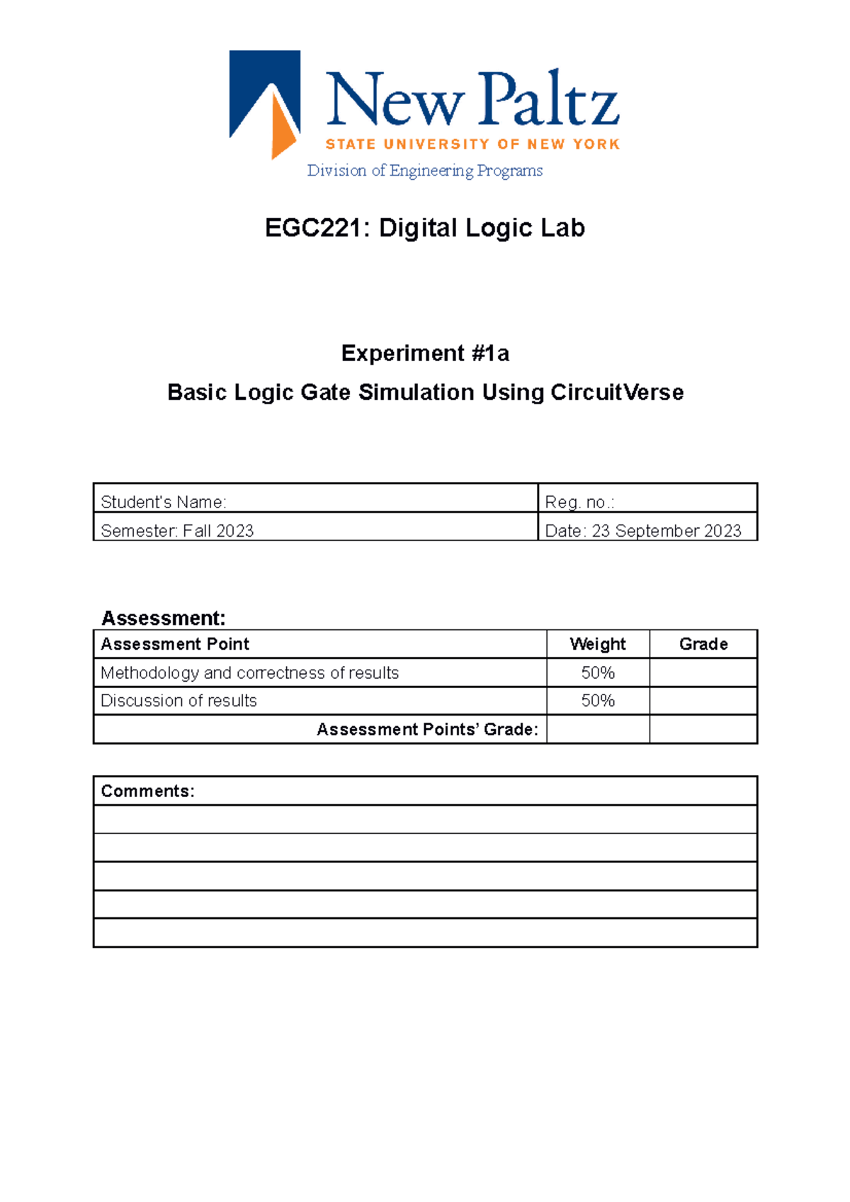 Lab 1a - Basic Logic Gate Simulation Using Circuit Verse - Division of ...